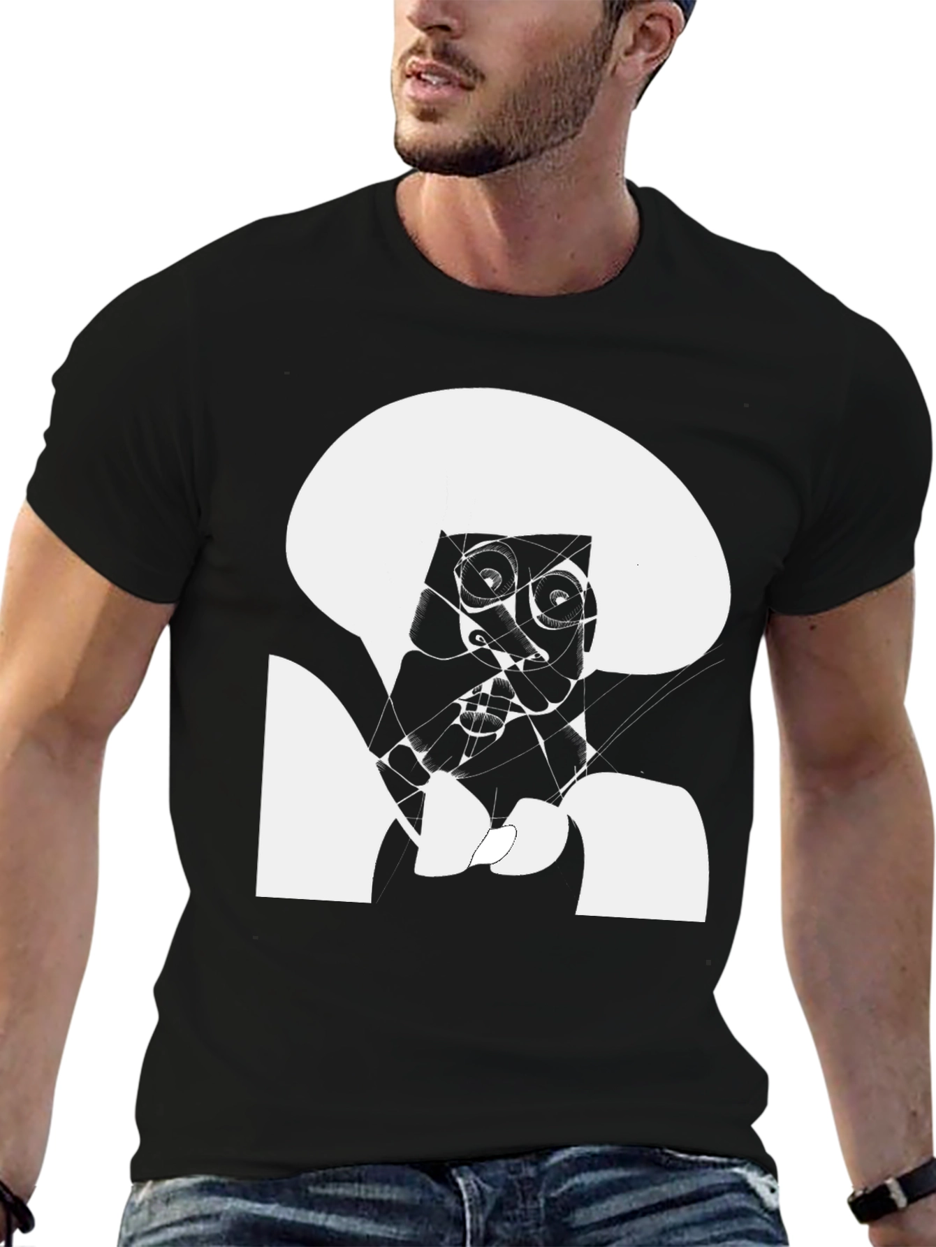 Abstract Face Black T-Shirt - Modern Art Tee