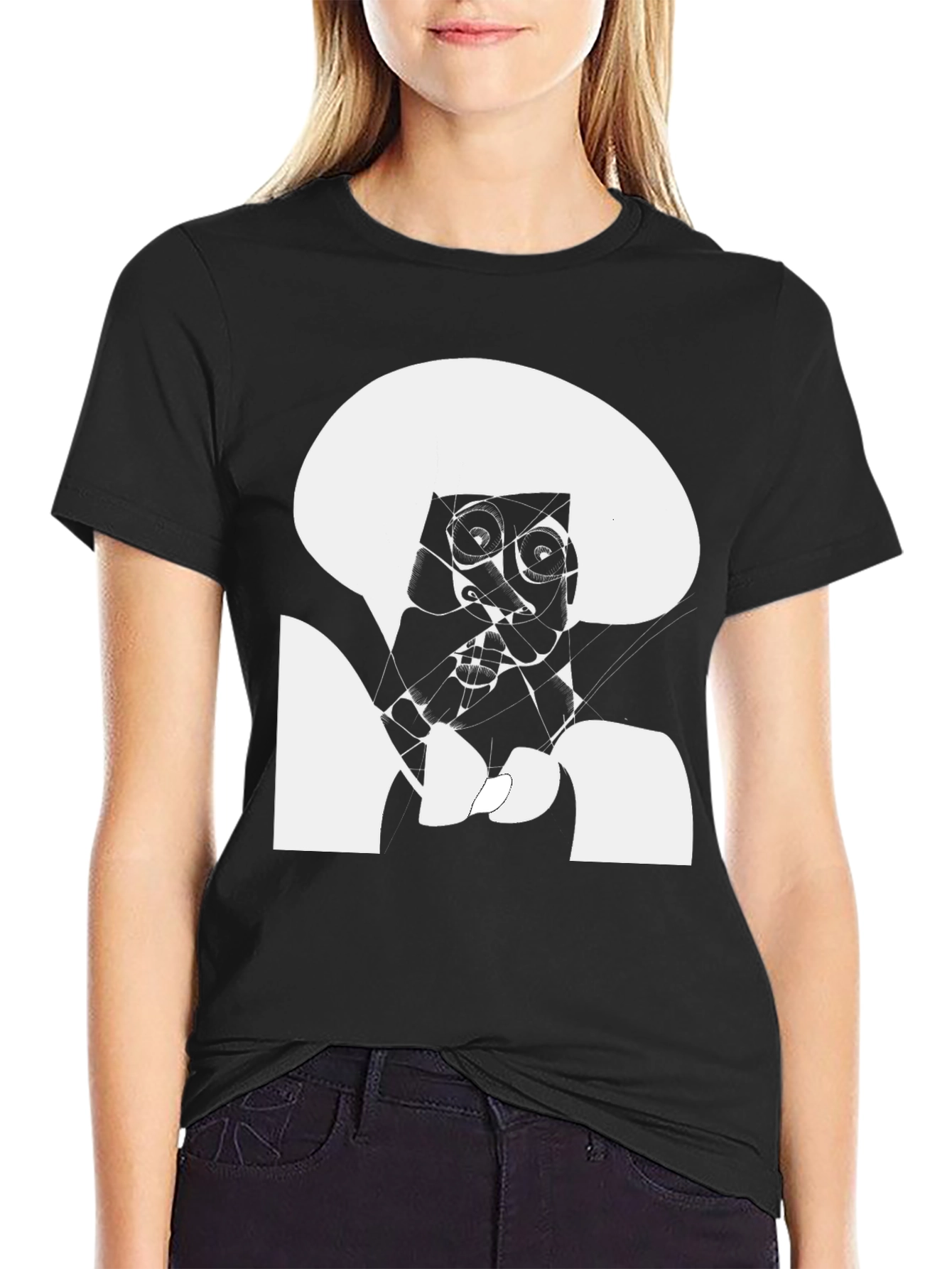 Abstract Face Black T-Shirt - Modern Art Tee