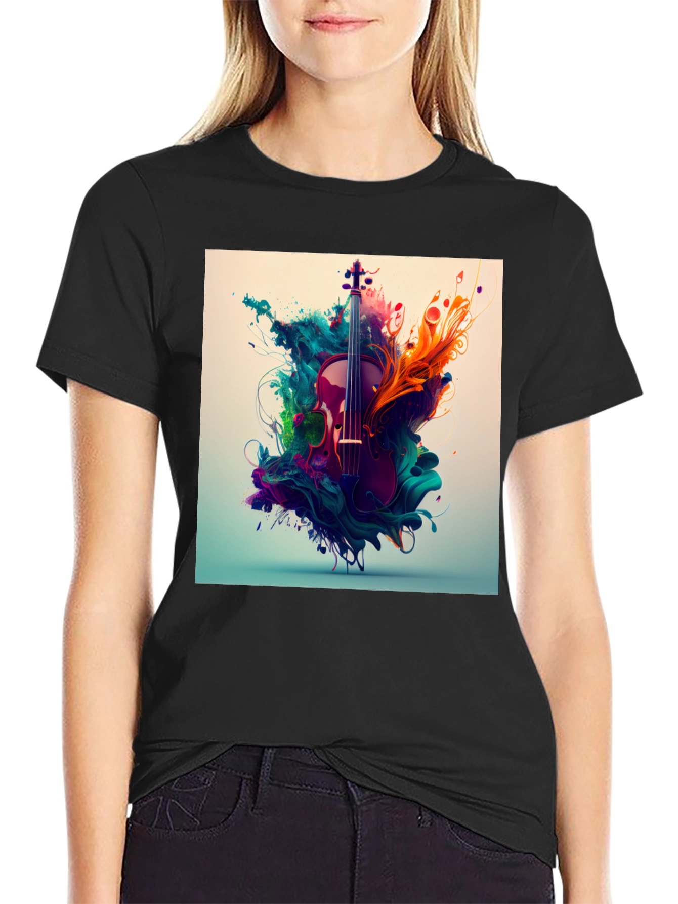 Abstract Violin Graphic Tee - Black