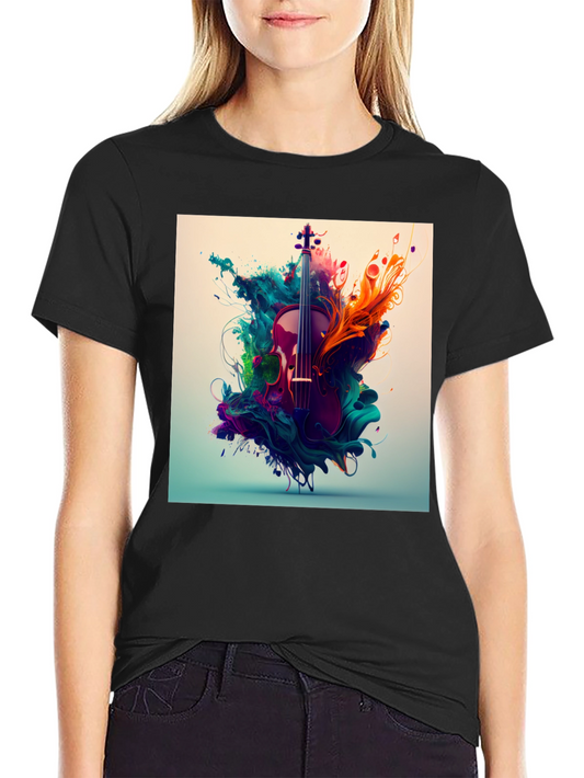 Abstract Violin Graphic Tee - Black