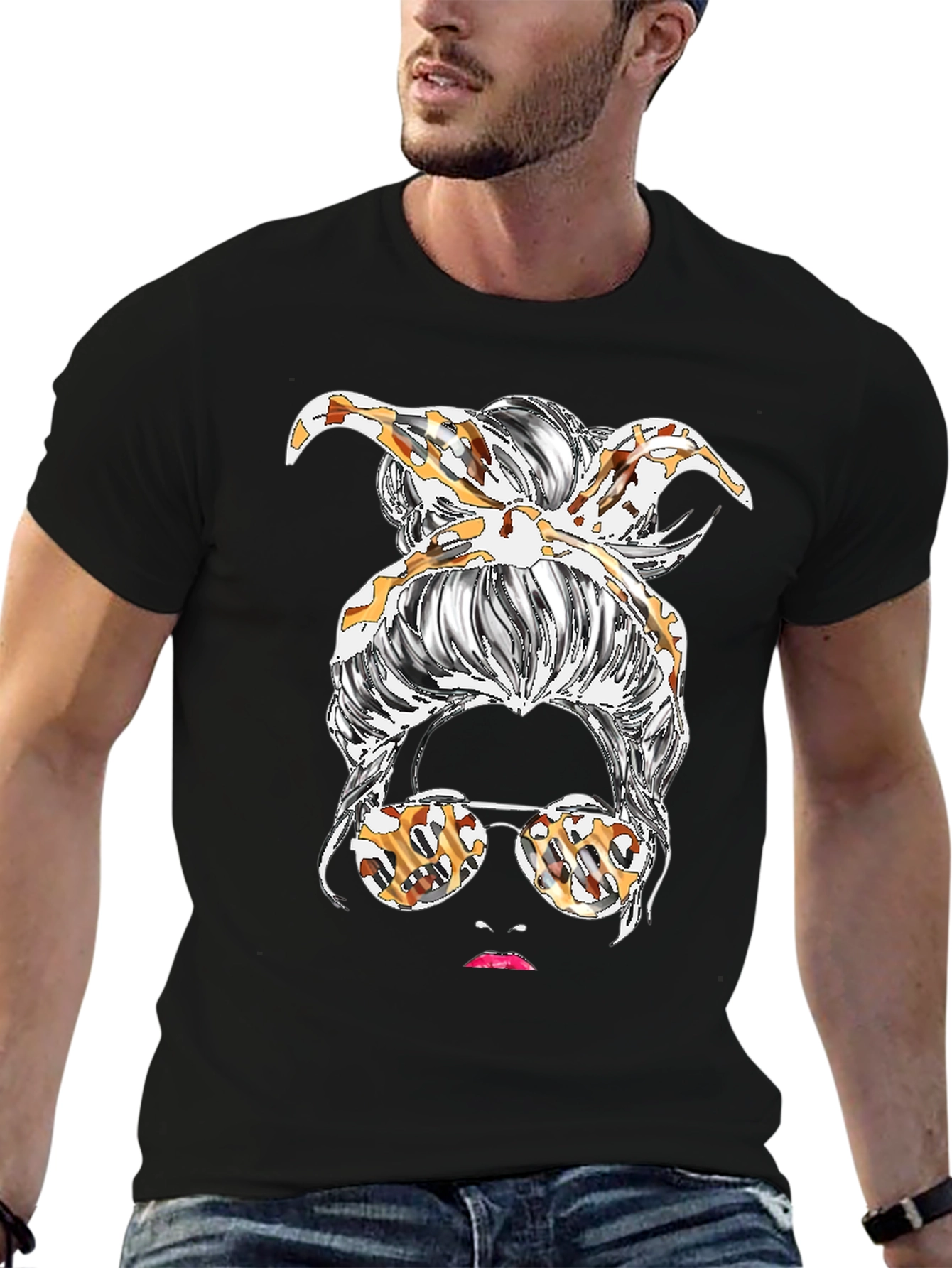 Messy Bun Leopard Print T-Shirt