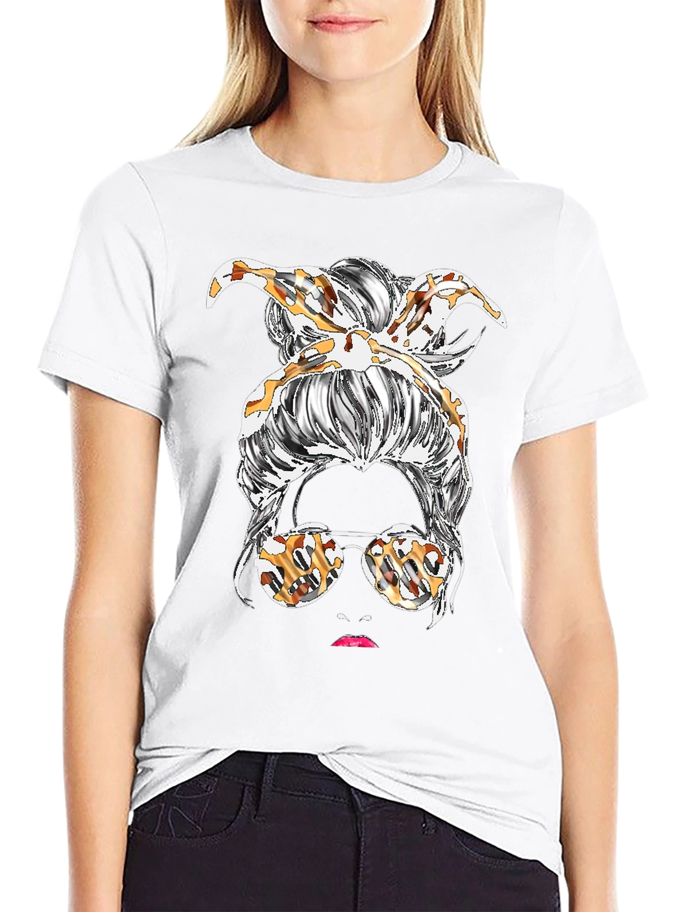 Messy Bun Leopard Print T-Shirt