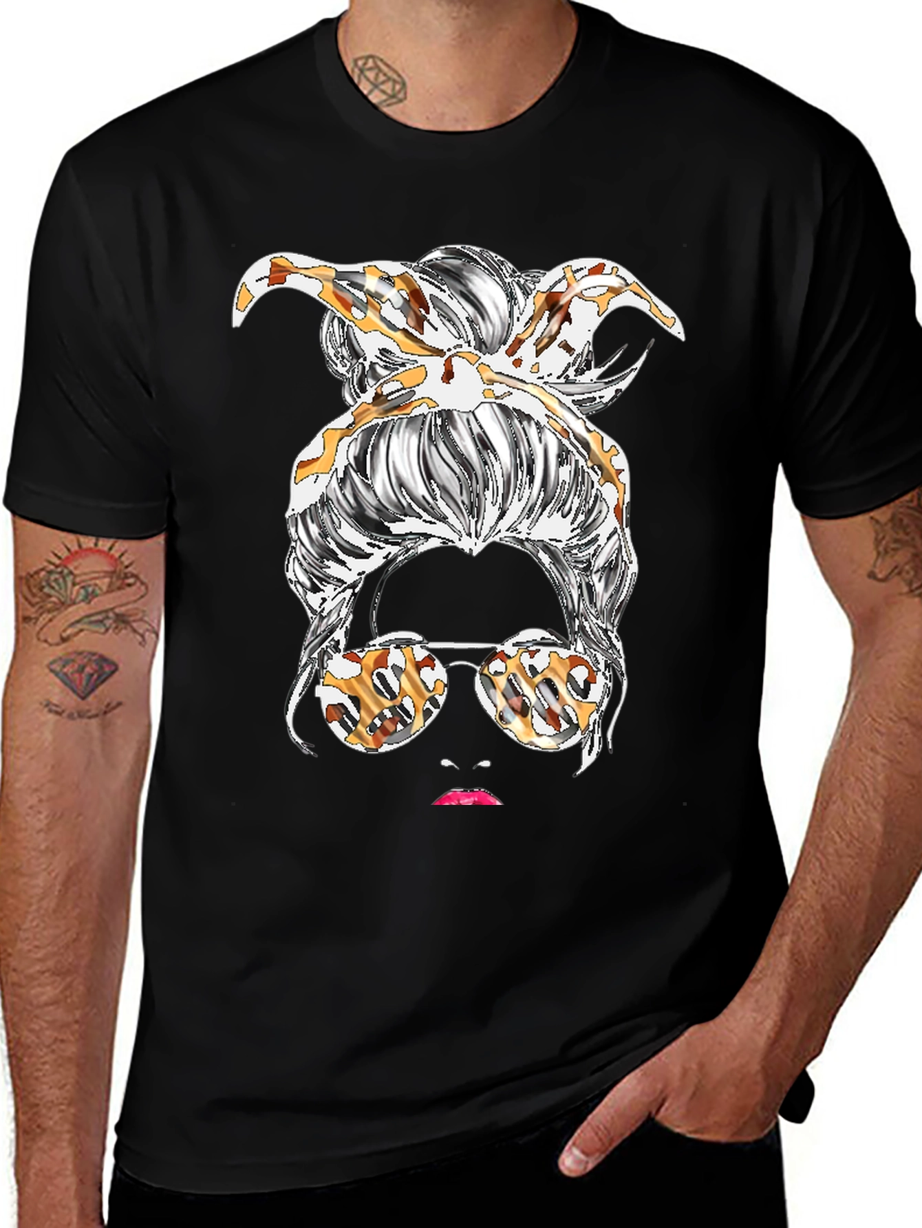 Messy Bun Leopard Print T-Shirt