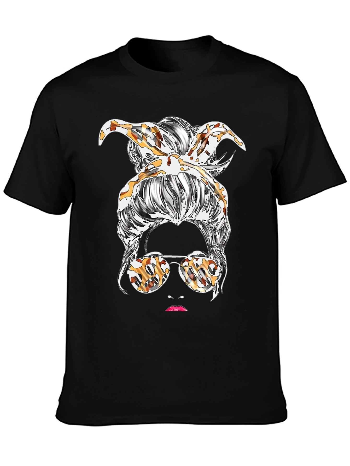 Messy Bun Leopard Print T-Shirt