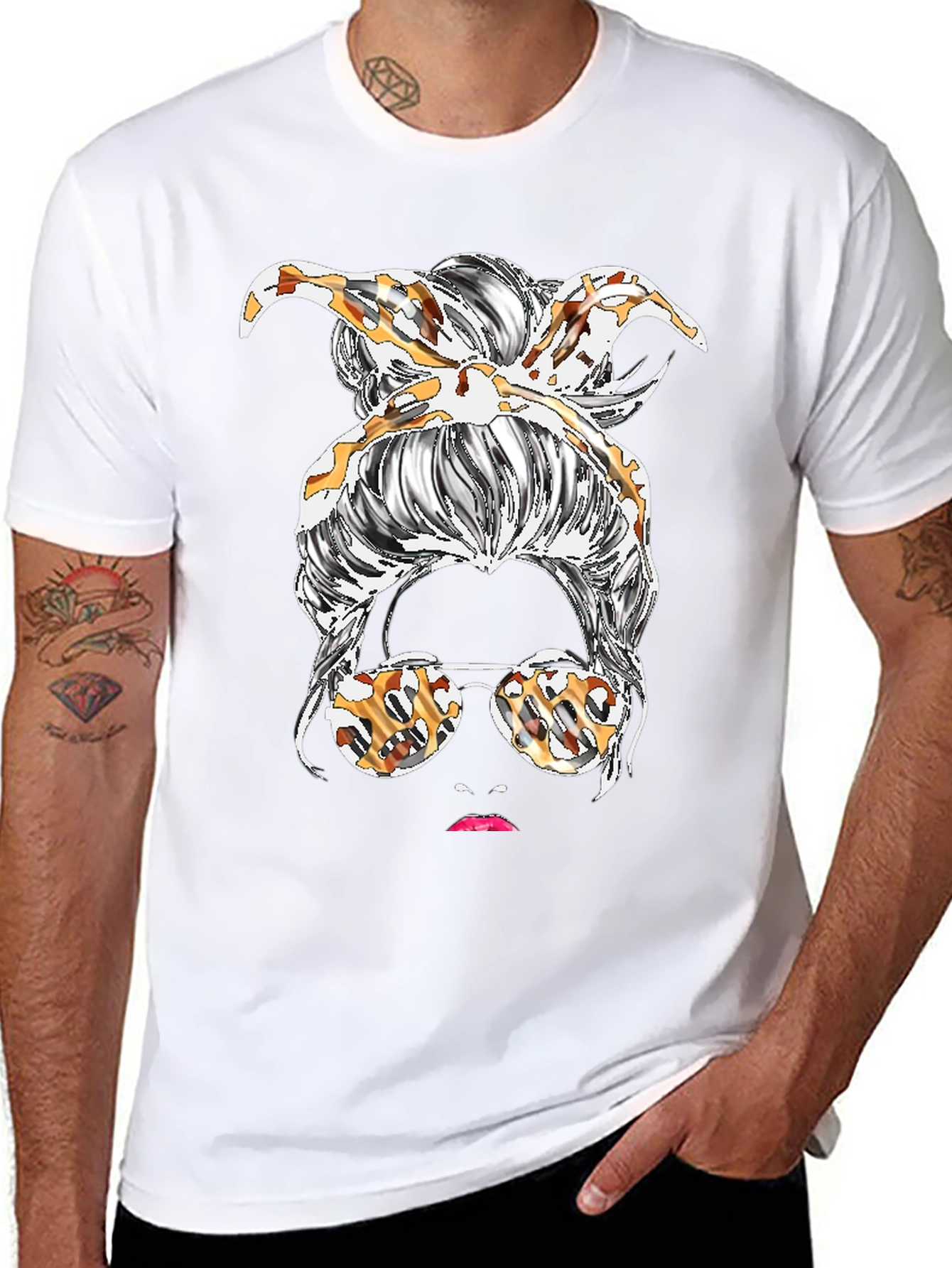 Messy Bun Leopard Print T-Shirt