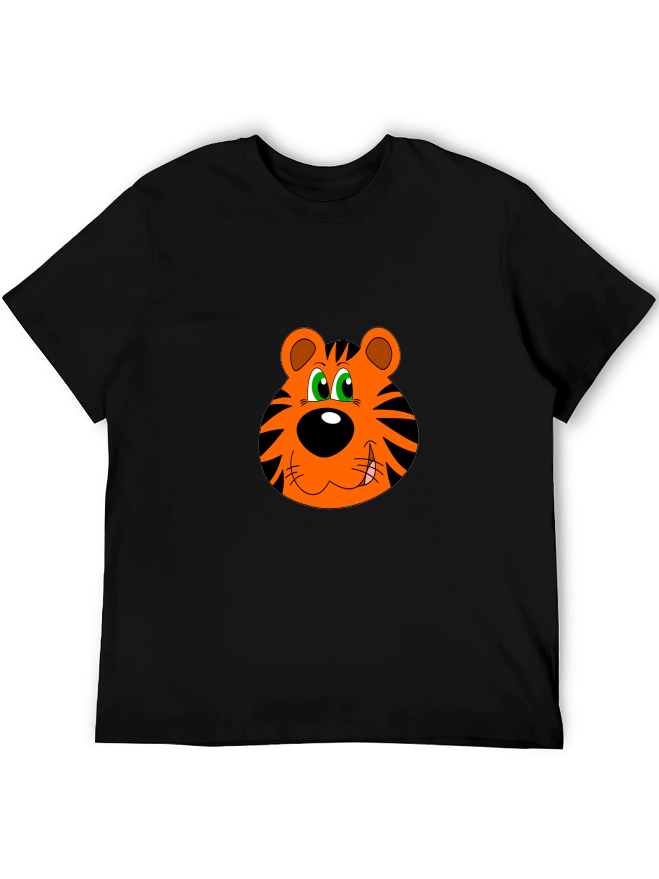 Cartoon Tiger Face Black T-Shirt