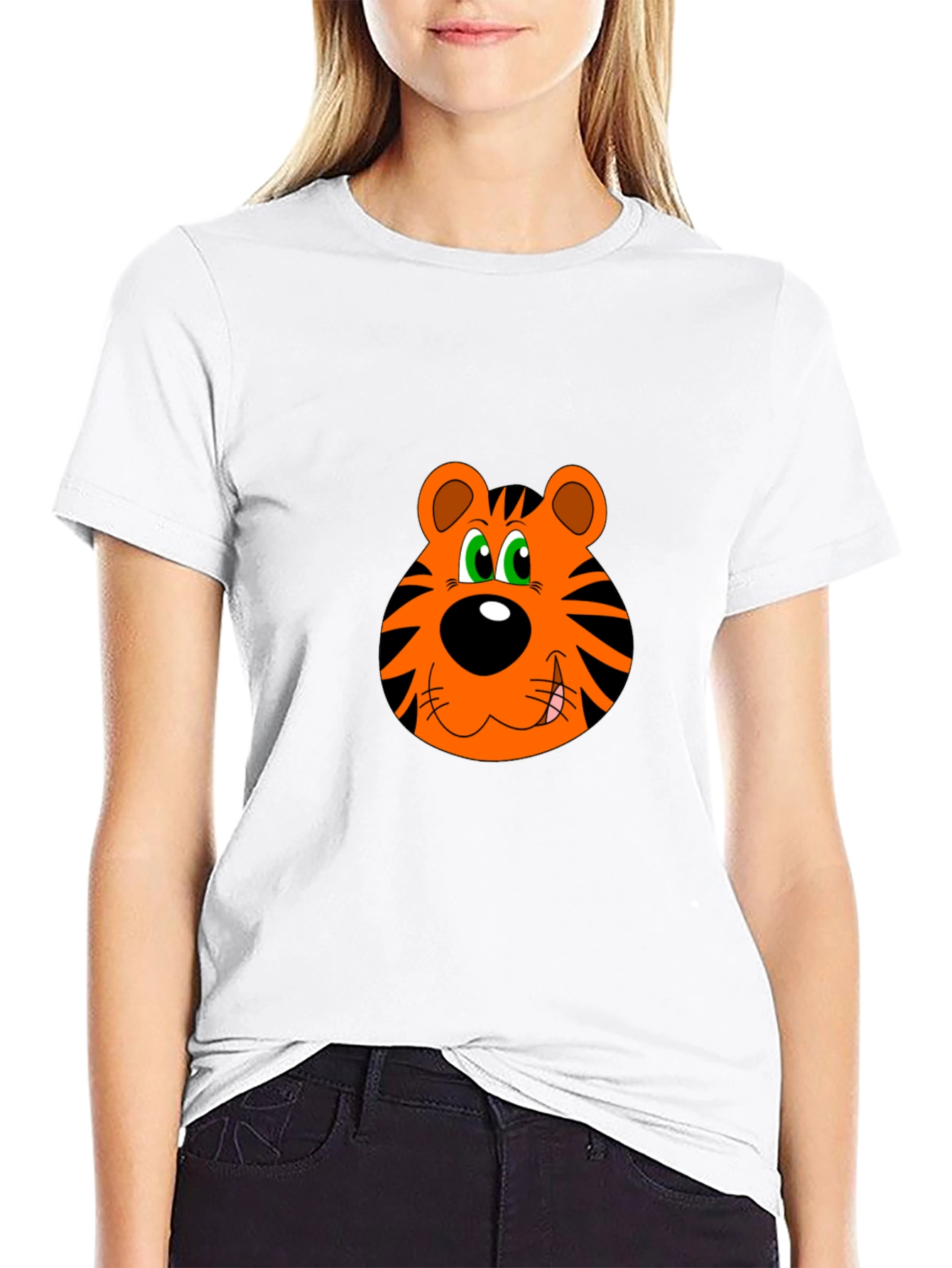 Cartoon Tiger Face Black T-Shirt