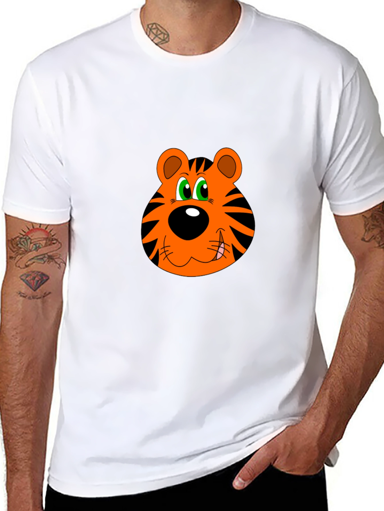 Cartoon Tiger Face Black T-Shirt
