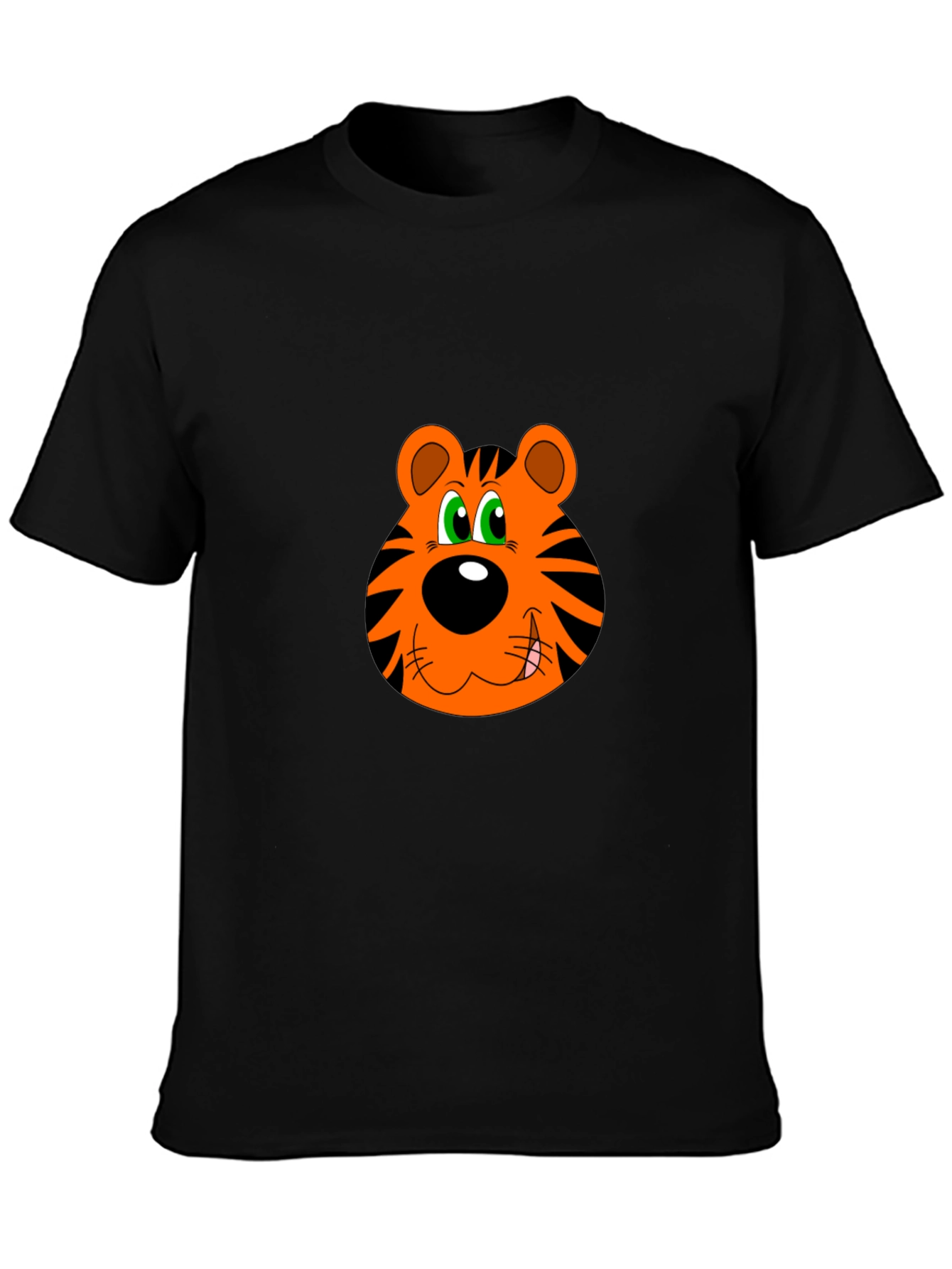 Cartoon Tiger Face Black T-Shirt