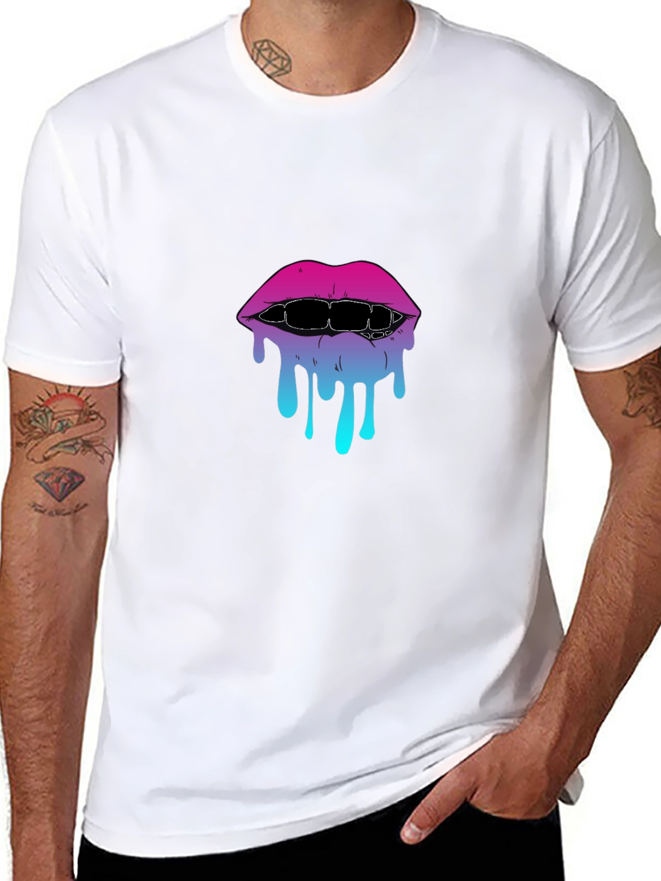 Melting Lips Graphic Tee - Stylish Black T-Shirt