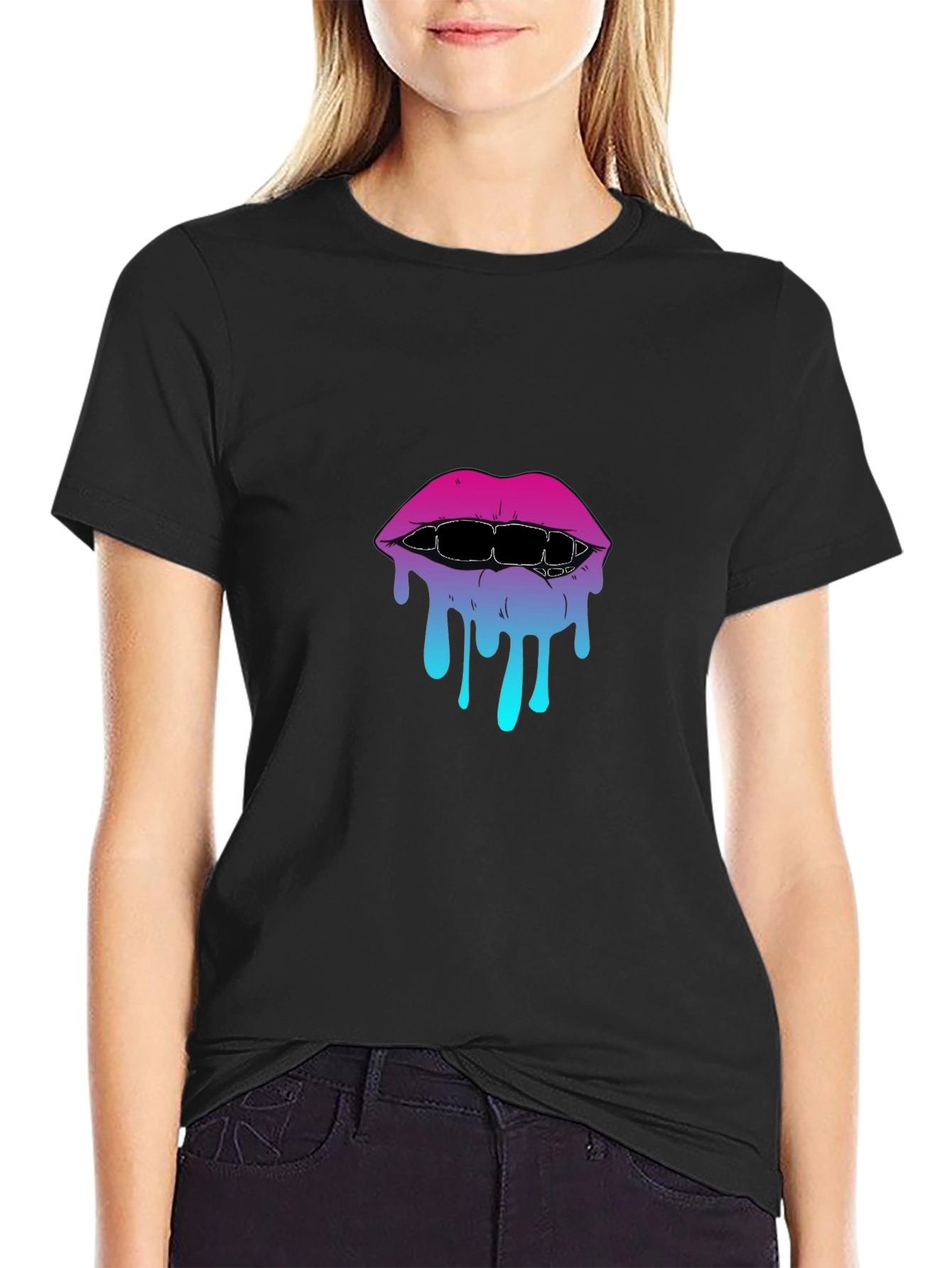 Melting Lips Graphic Tee - Stylish Black T-Shirt