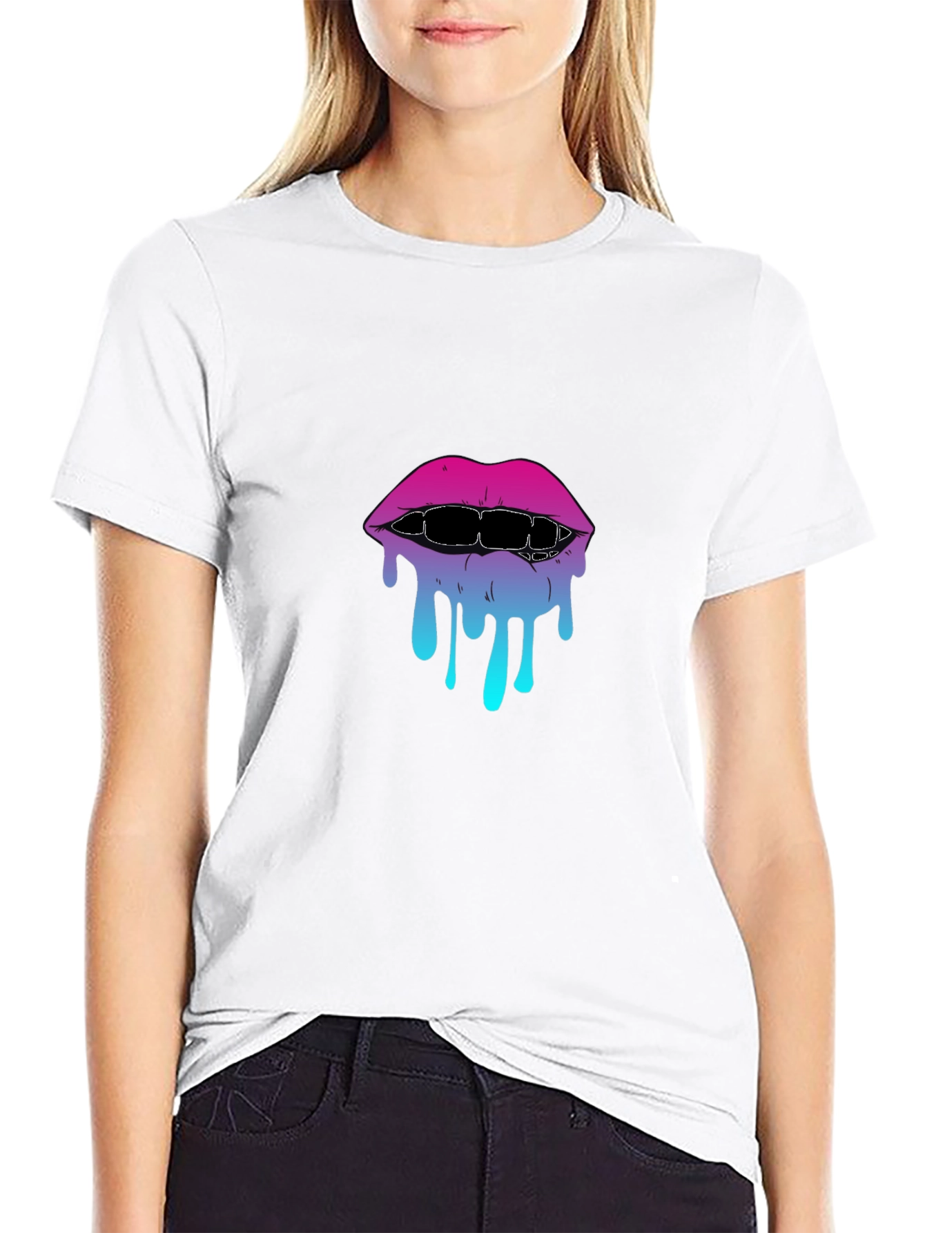 Melting Lips Graphic Tee - Stylish Black T-Shirt
