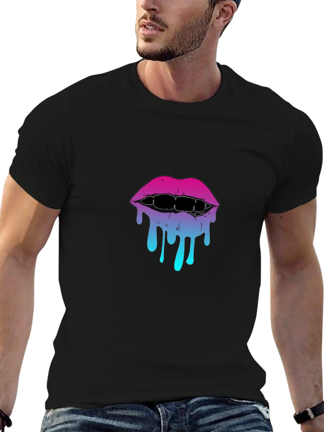 Melting Lips Graphic Tee - Stylish Black T-Shirt