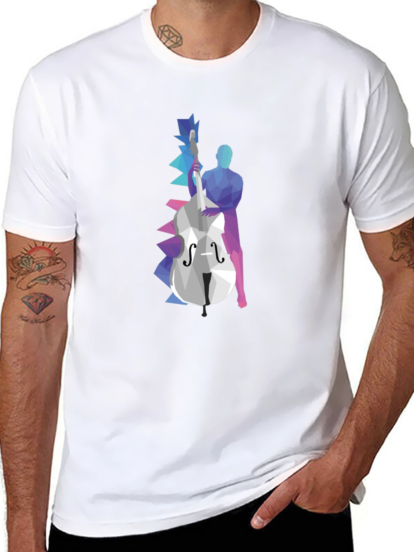 Abstract Bass Player Graphic Tee - Black Cotton T-Shirt