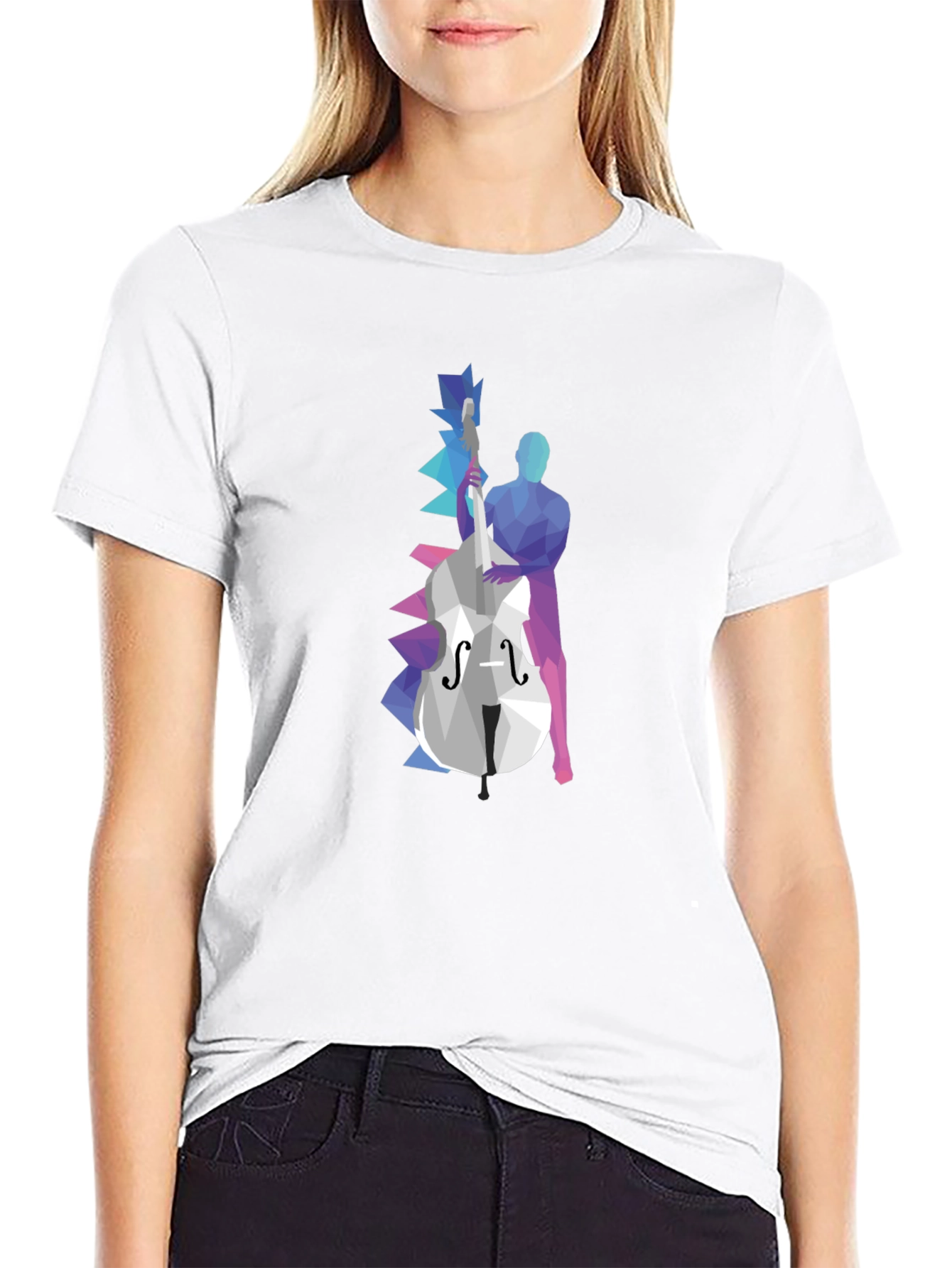 Abstract Bass Player Graphic Tee - Black Cotton T-Shirt