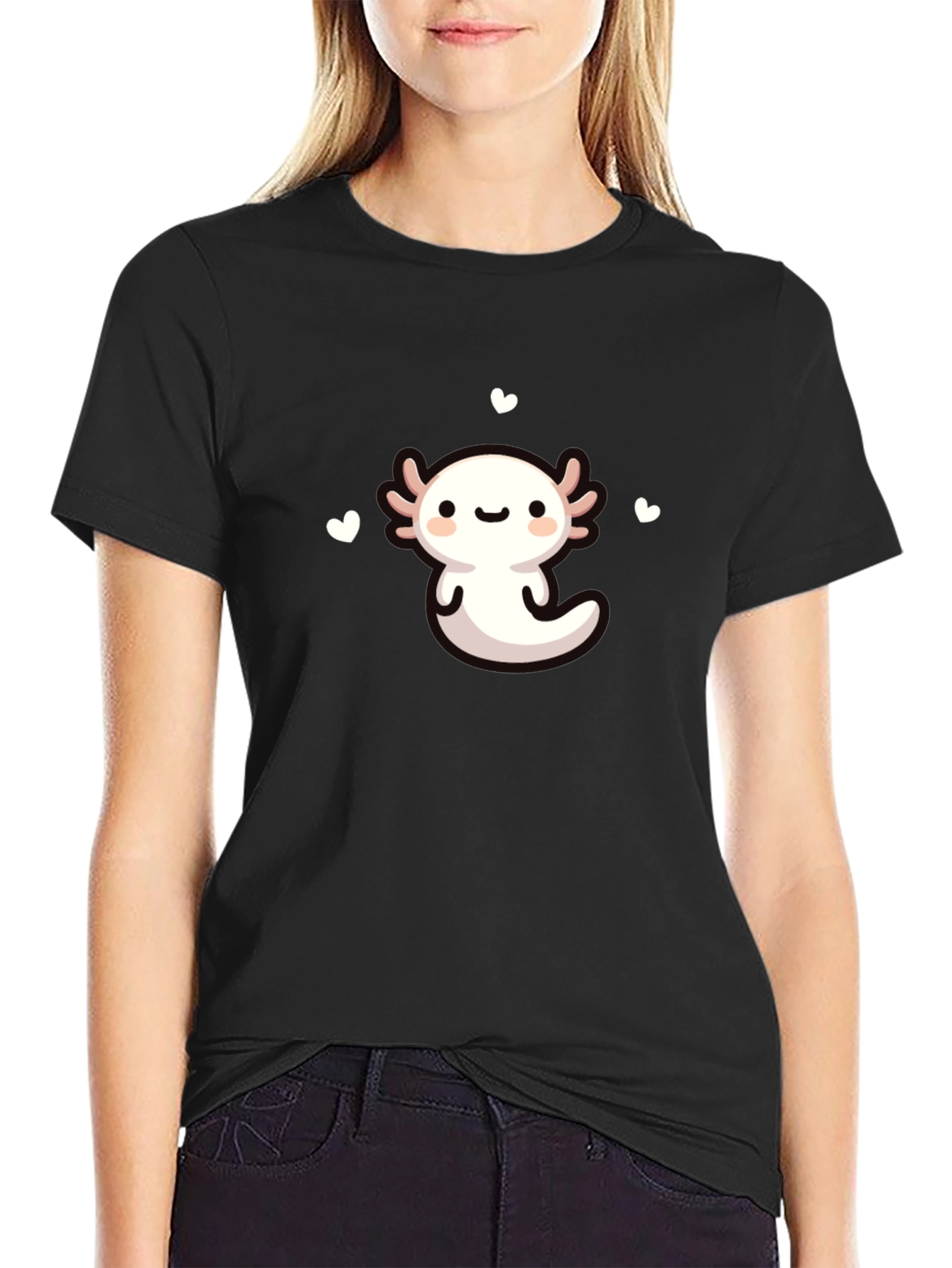 Cute Axolotl Graphic Tee - Black