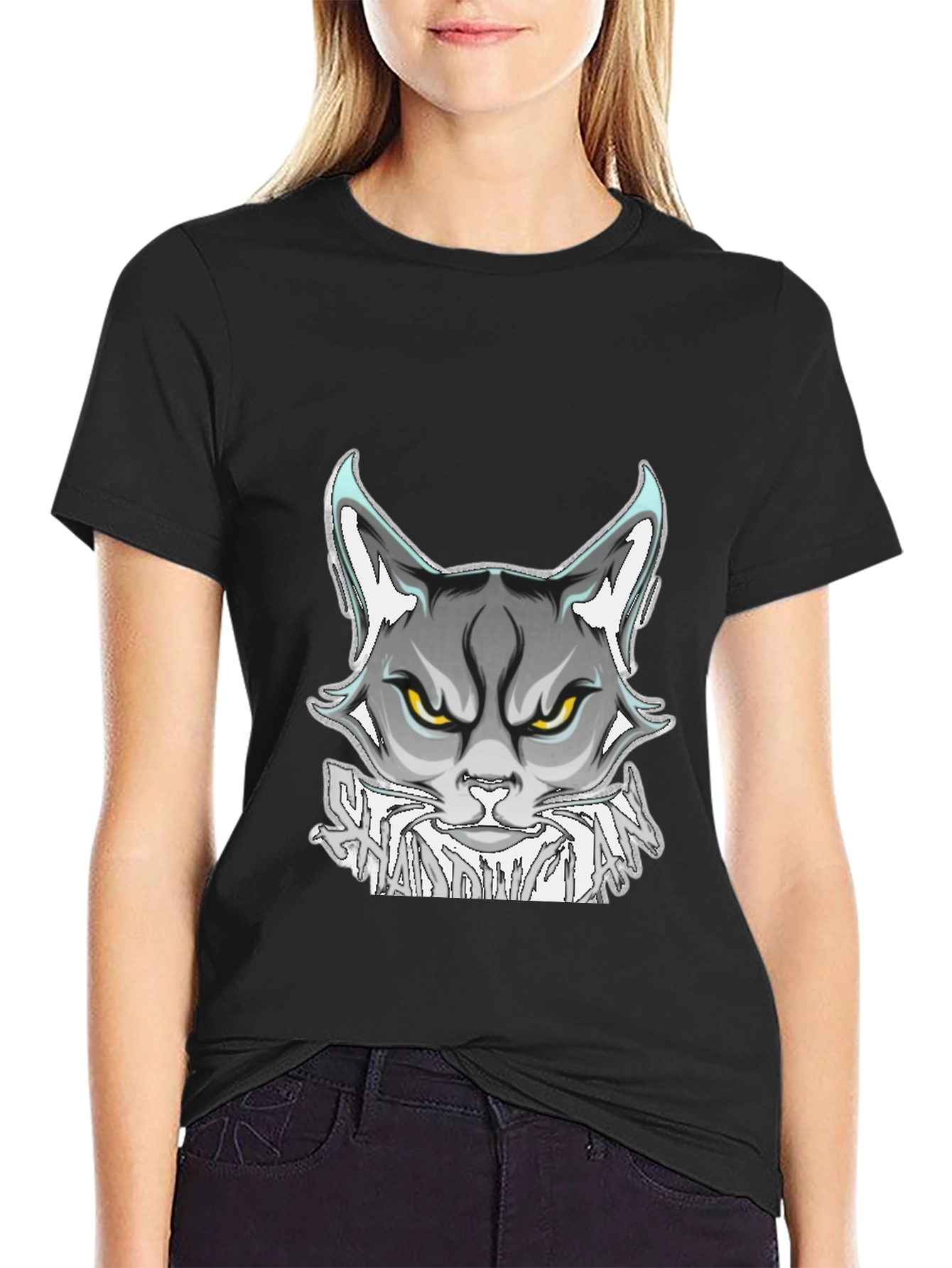 Shadowman Cat Graphic Black T-Shirt