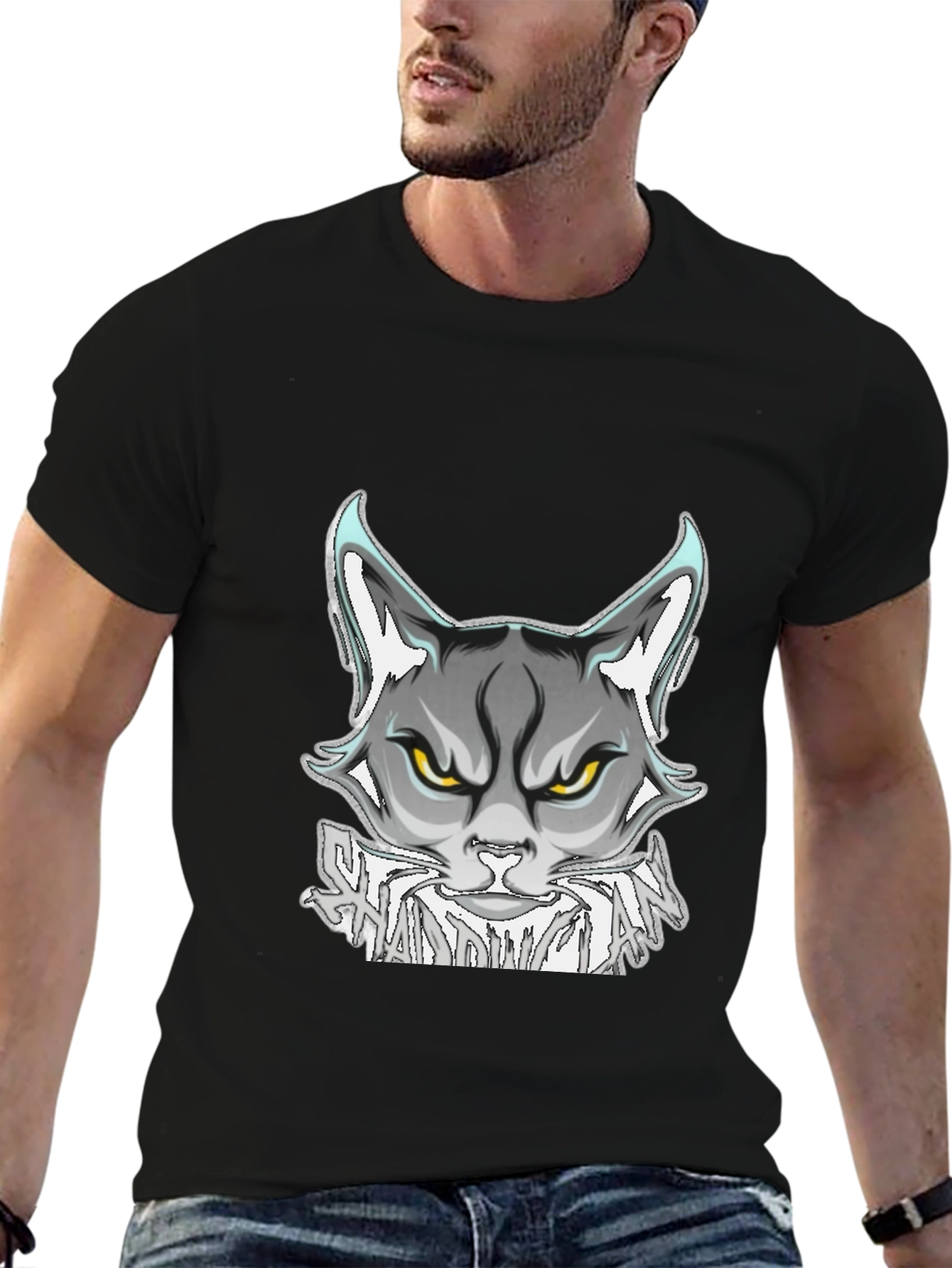 Shadowman Cat Graphic Black T-Shirt
