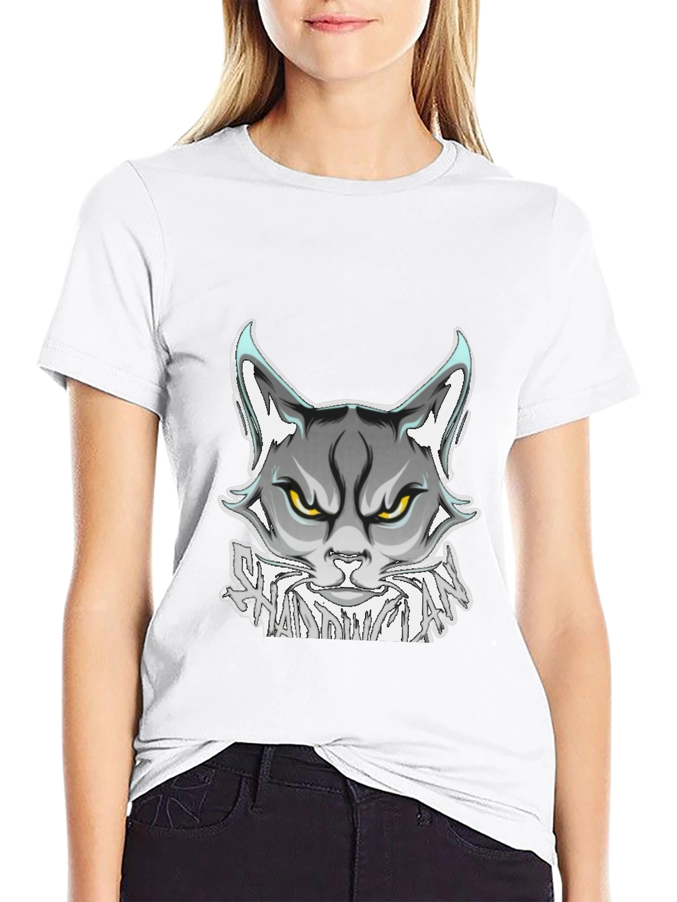 Shadowman Cat Graphic Black T-Shirt