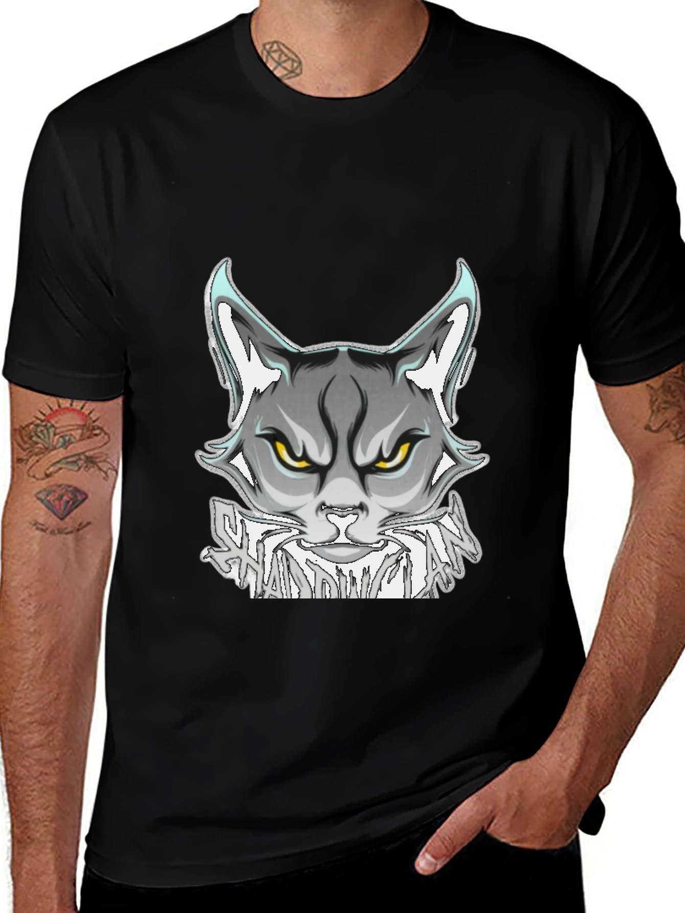 Shadowman Cat Graphic Black T-Shirt