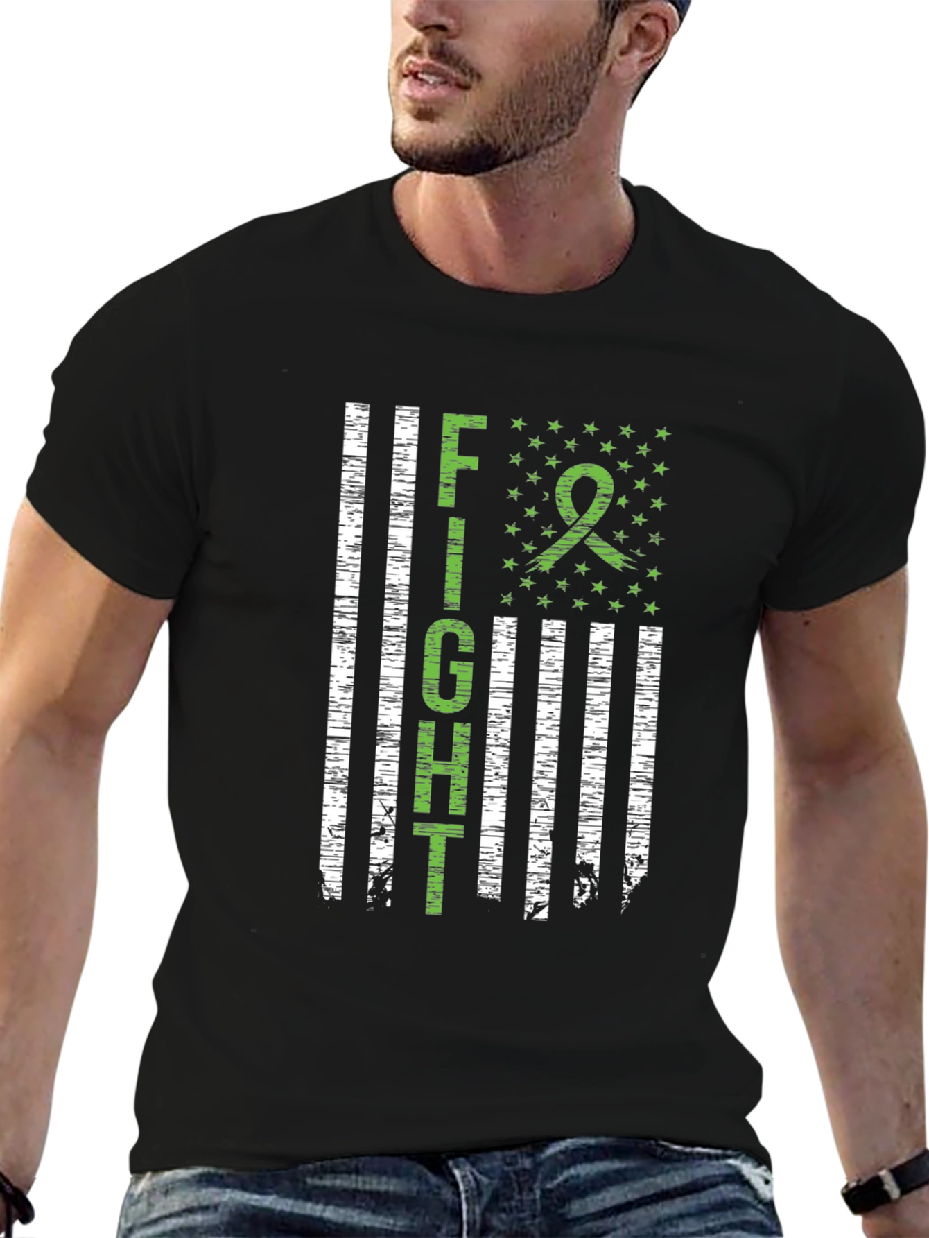 Fight Ribbon Tee - Black Crew Neck T-Shirt