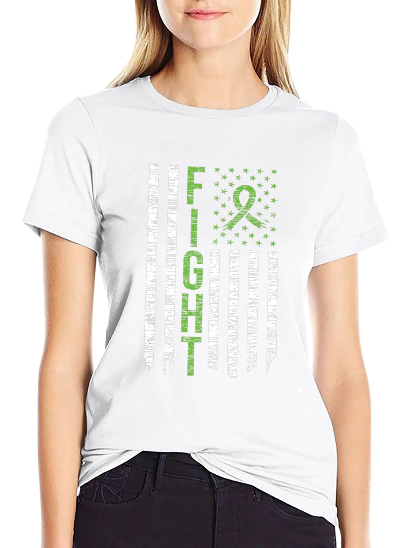 Fight Ribbon Tee - Black Crew Neck T-Shirt