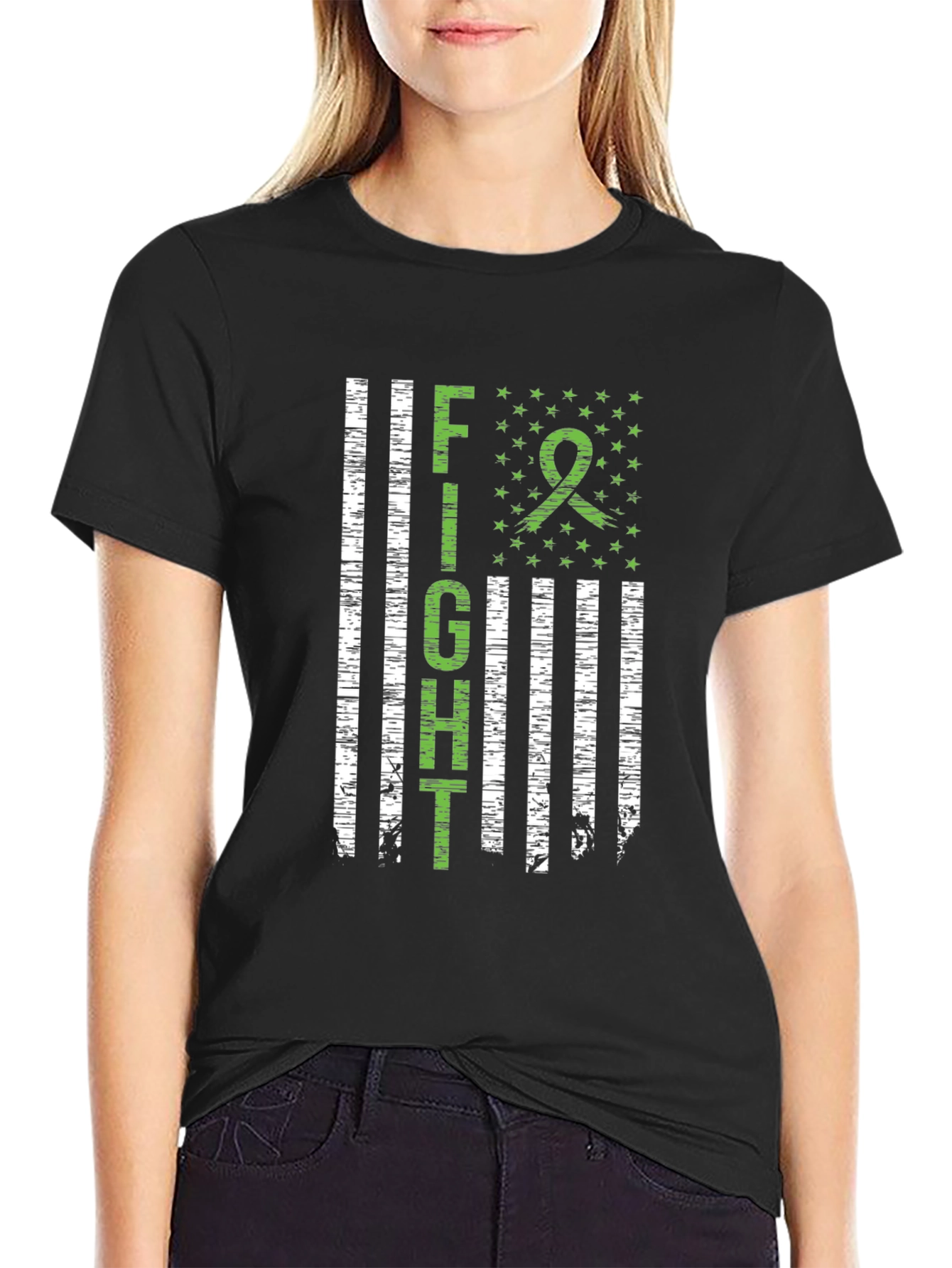 Fight Ribbon Tee - Black Crew Neck T-Shirt