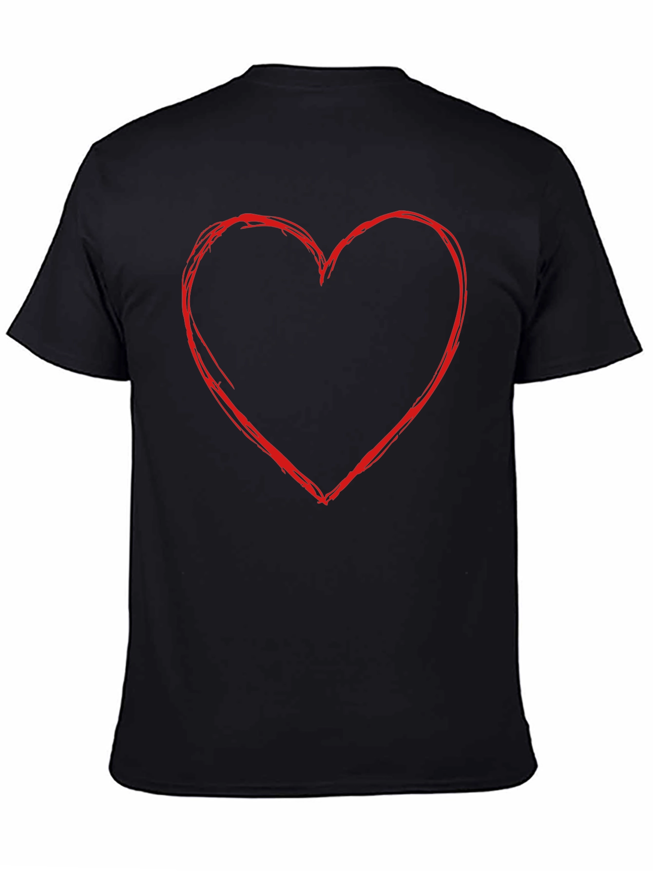 Heart Outline Graphic Tee - Casual Black T-Shirt