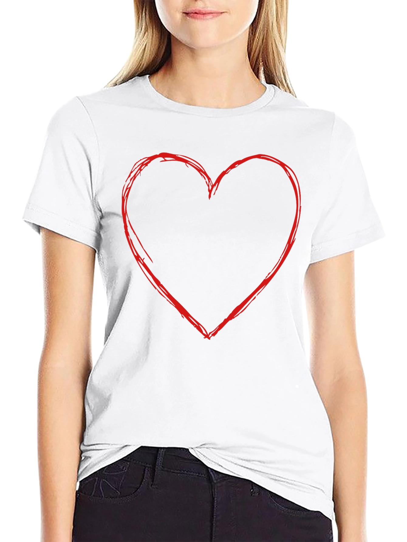 Heart Outline Graphic Tee - Casual Black T-Shirt