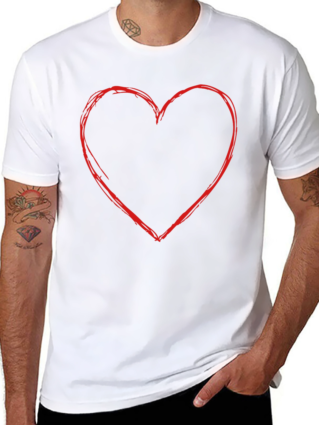 Heart Outline Graphic Tee - Casual Black T-Shirt