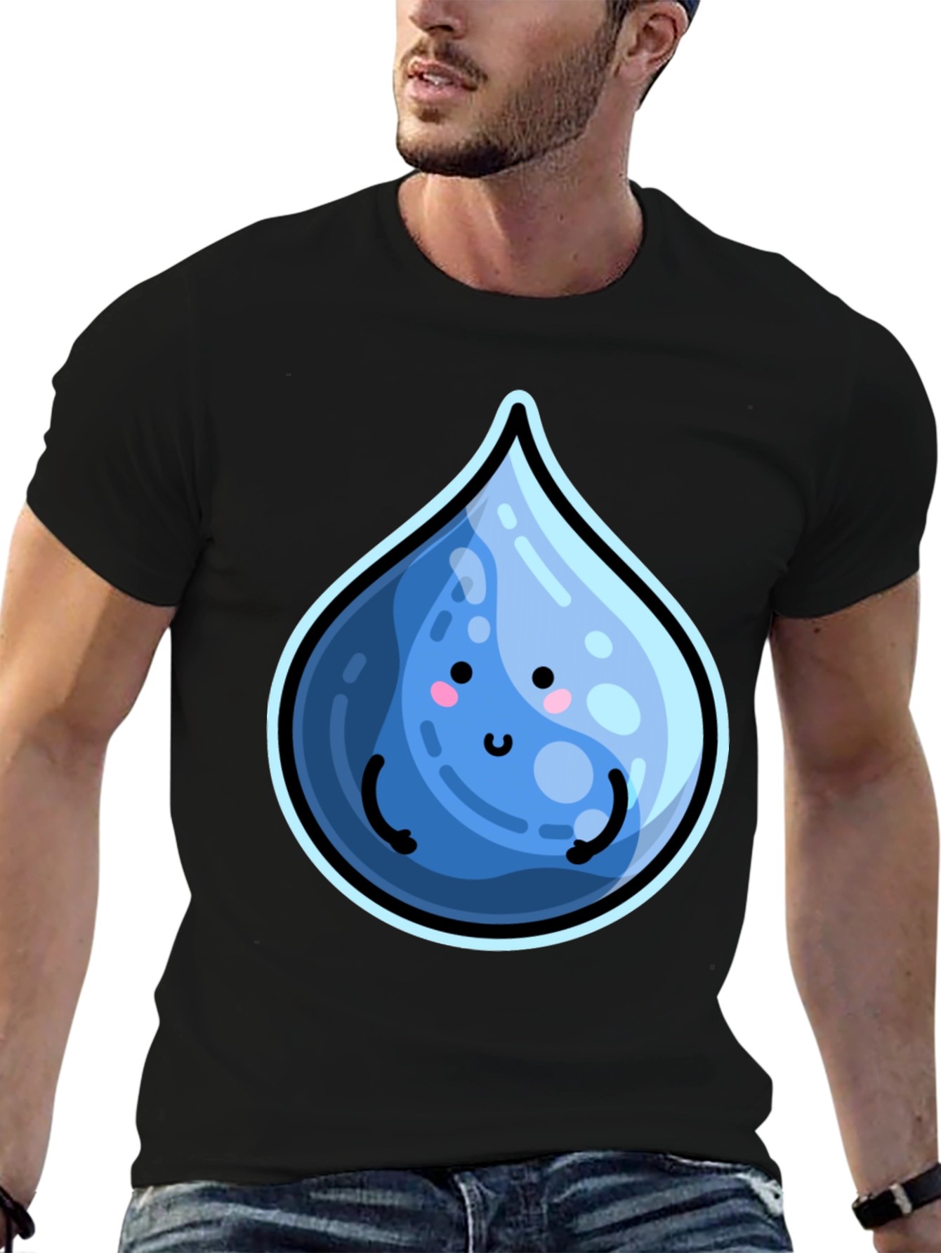 Cute Water Drop Graphic Black T-Shirt