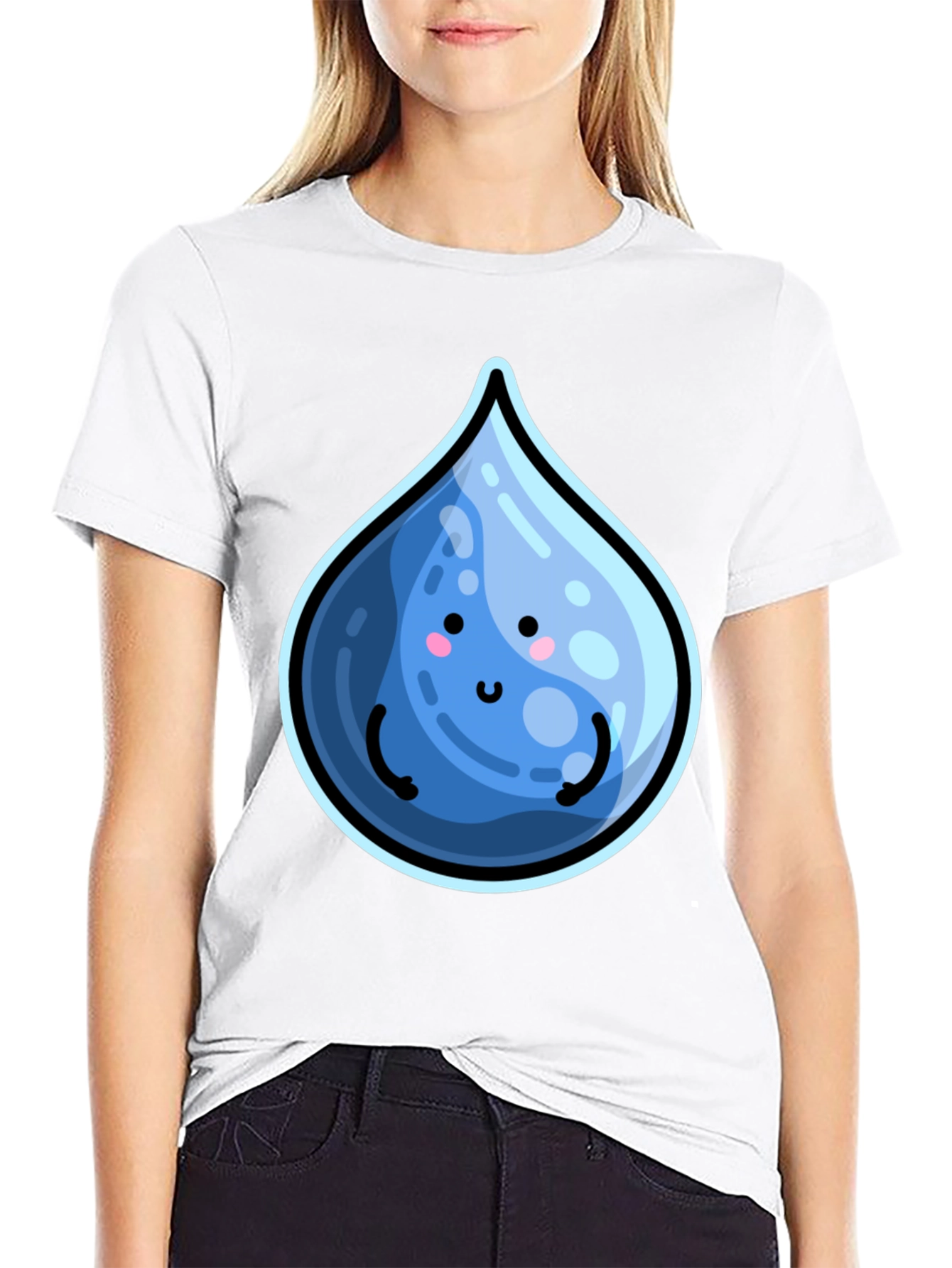 Cute Water Drop Graphic Black T-Shirt