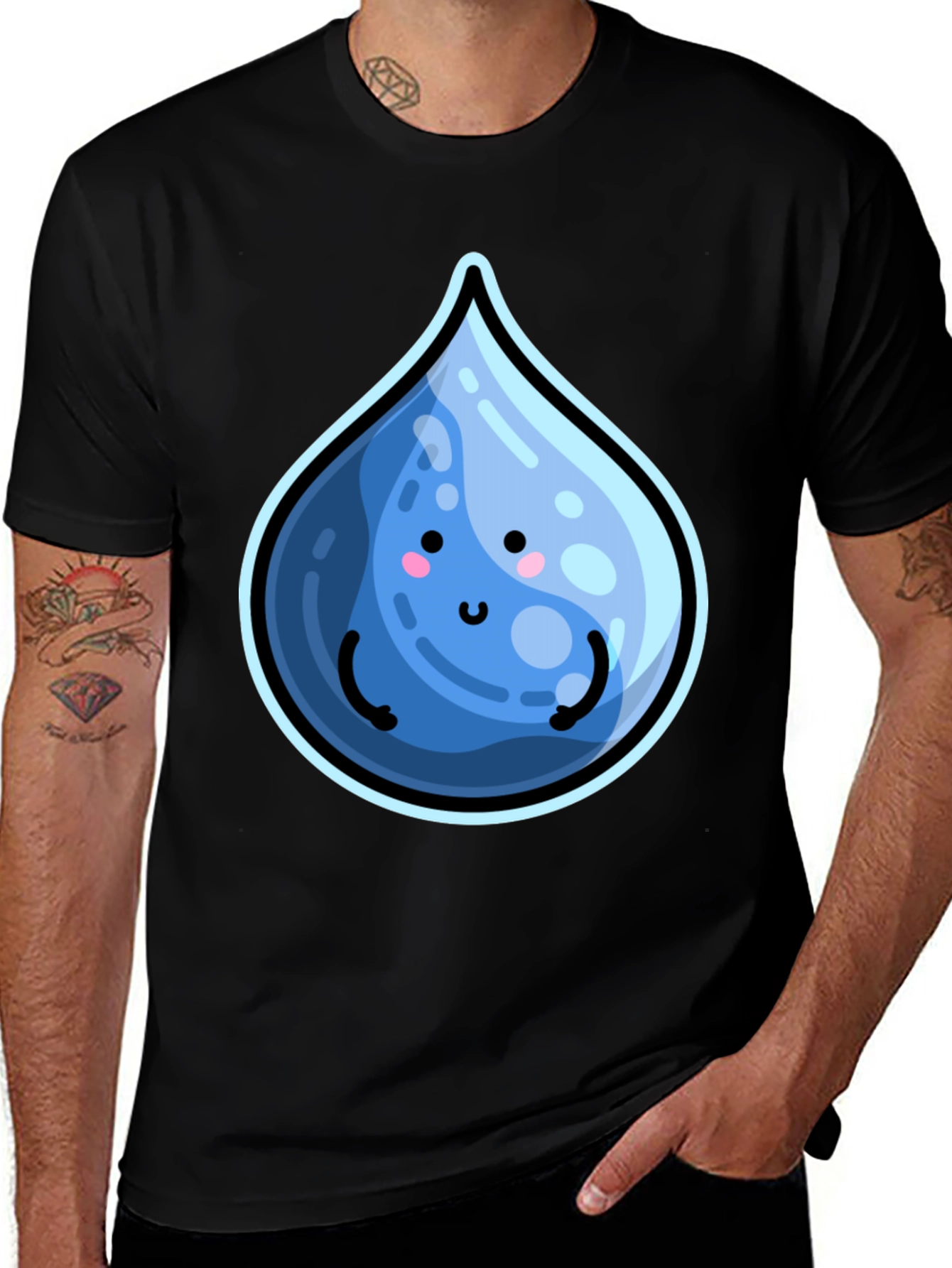 Cute Water Drop Graphic Black T-Shirt