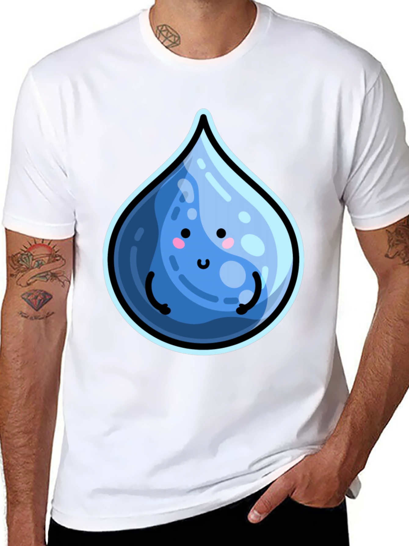 Cute Water Drop Graphic Black T-Shirt