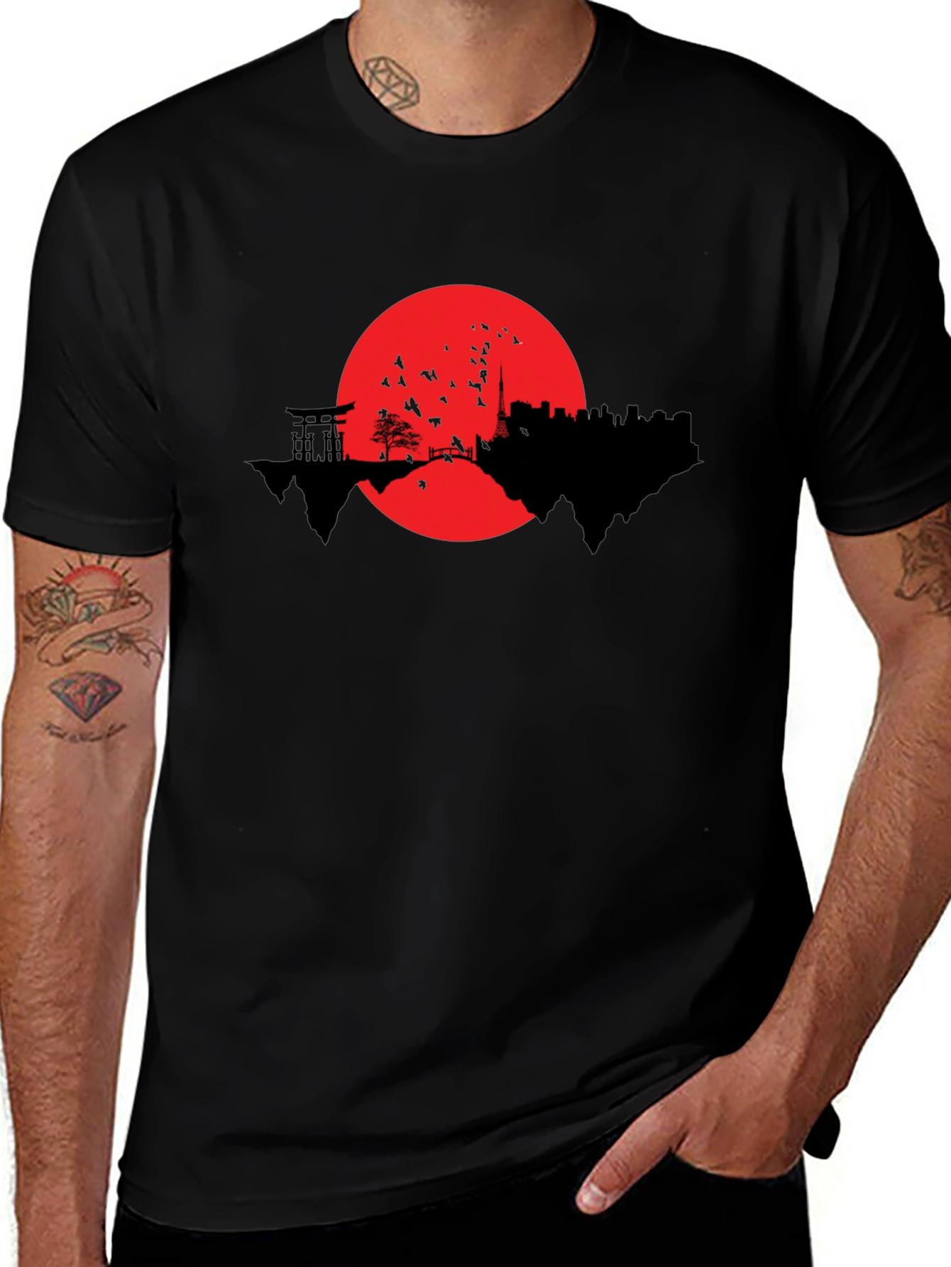 Japanese Skyline Graphic T-Shirt - Black