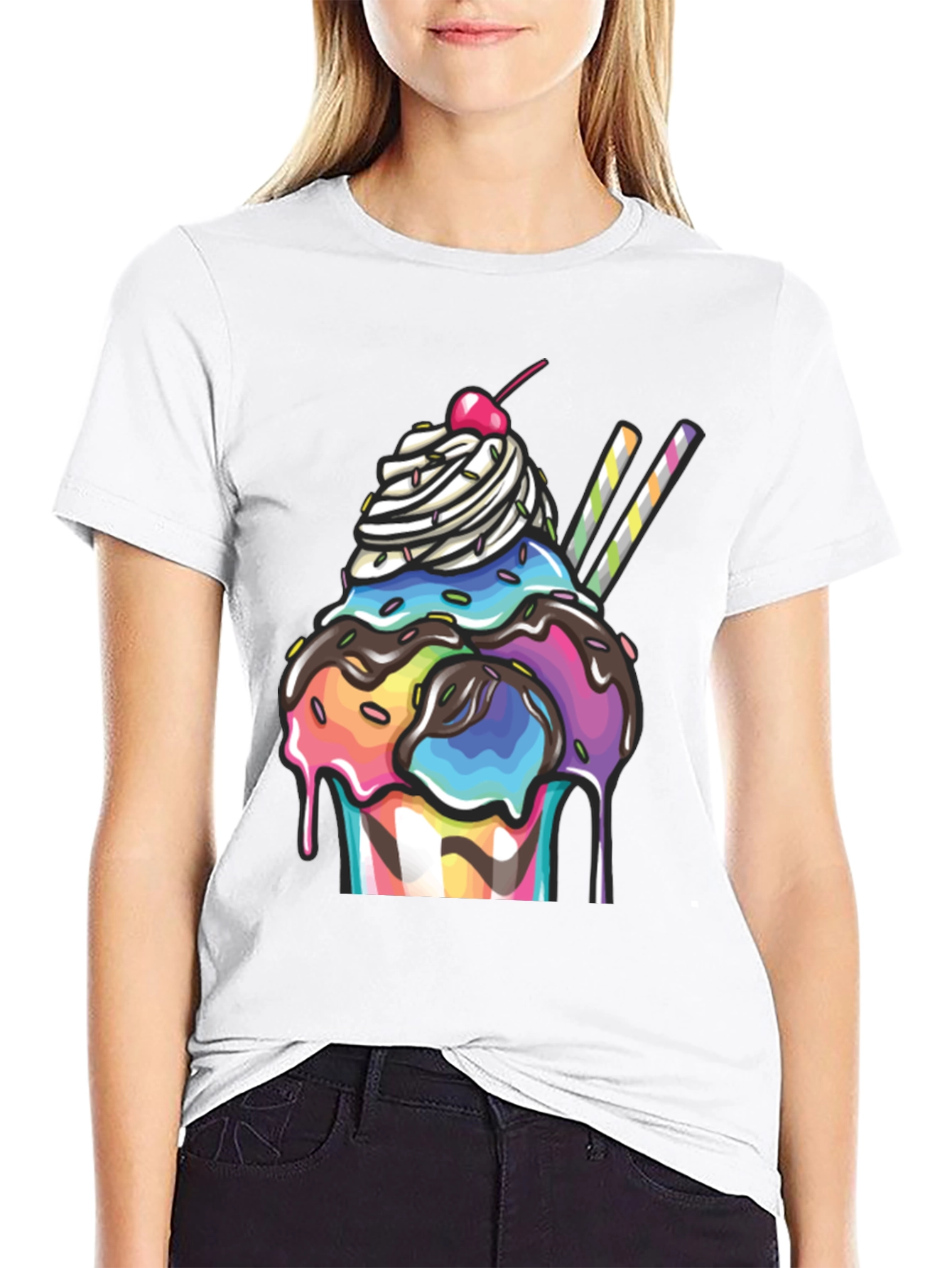 Ice Cream Sundae Graphic T-Shirt - Black