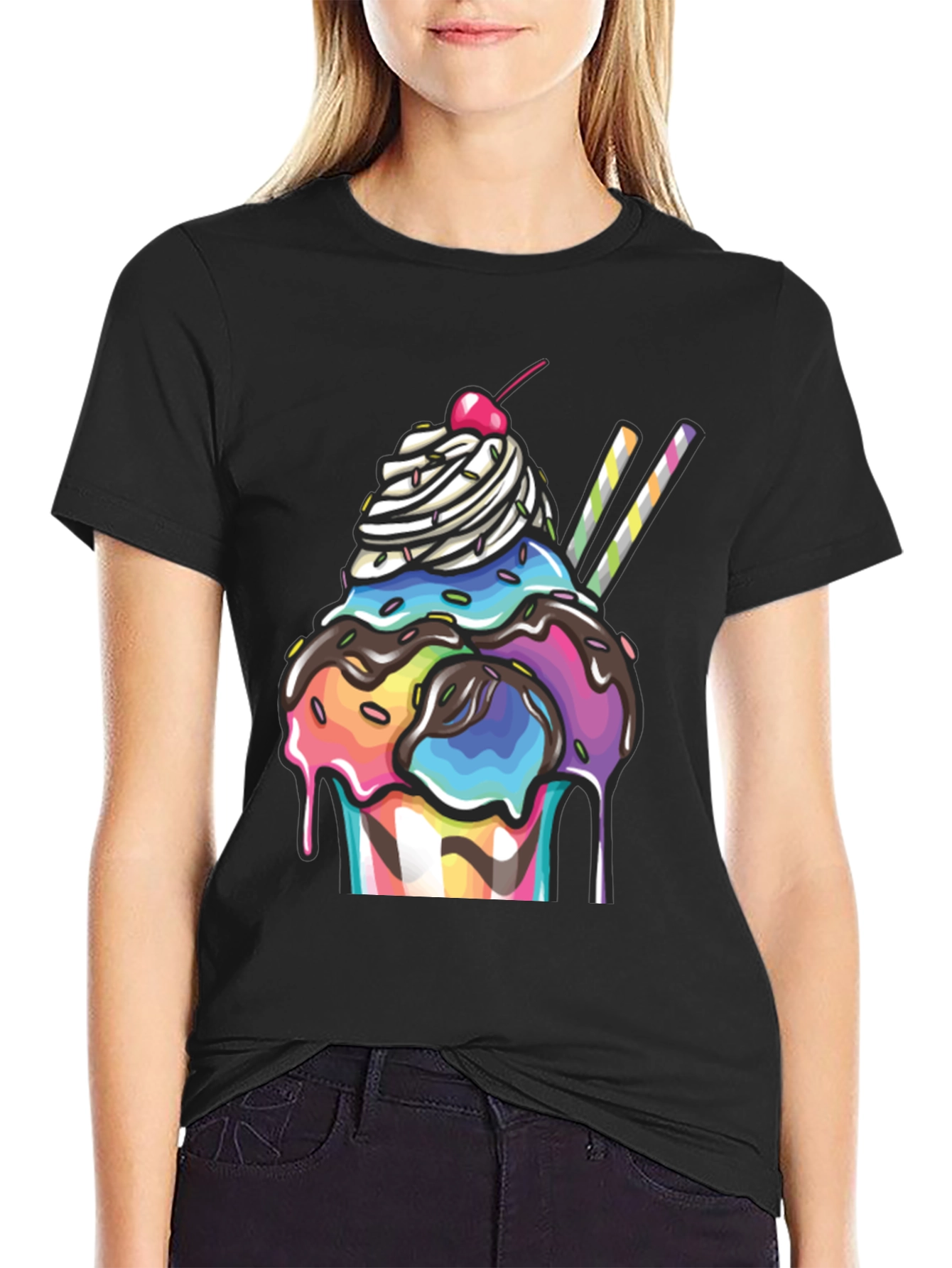 Ice Cream Sundae Graphic T-Shirt - Black