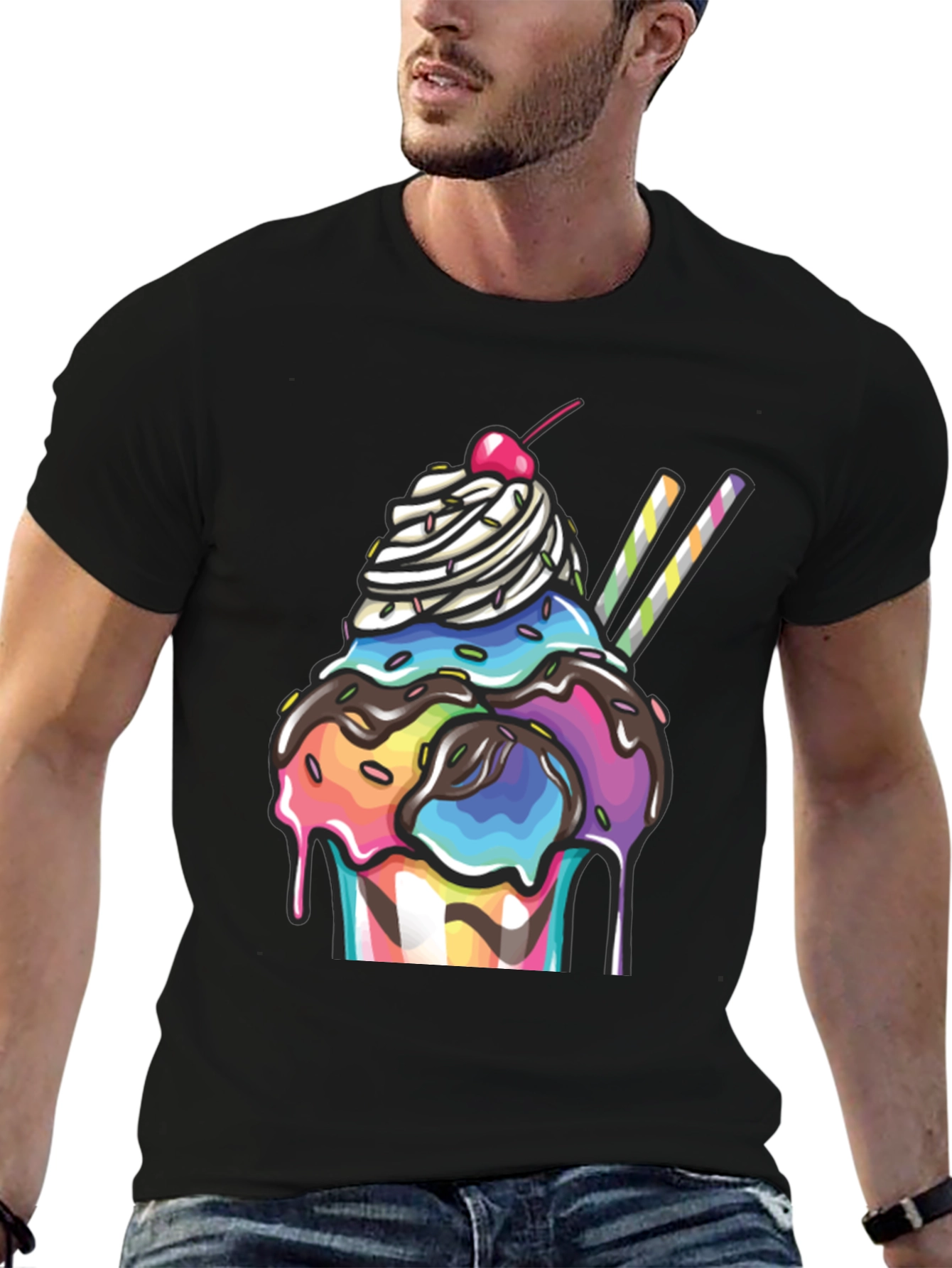 Ice Cream Sundae Graphic T-Shirt - Black