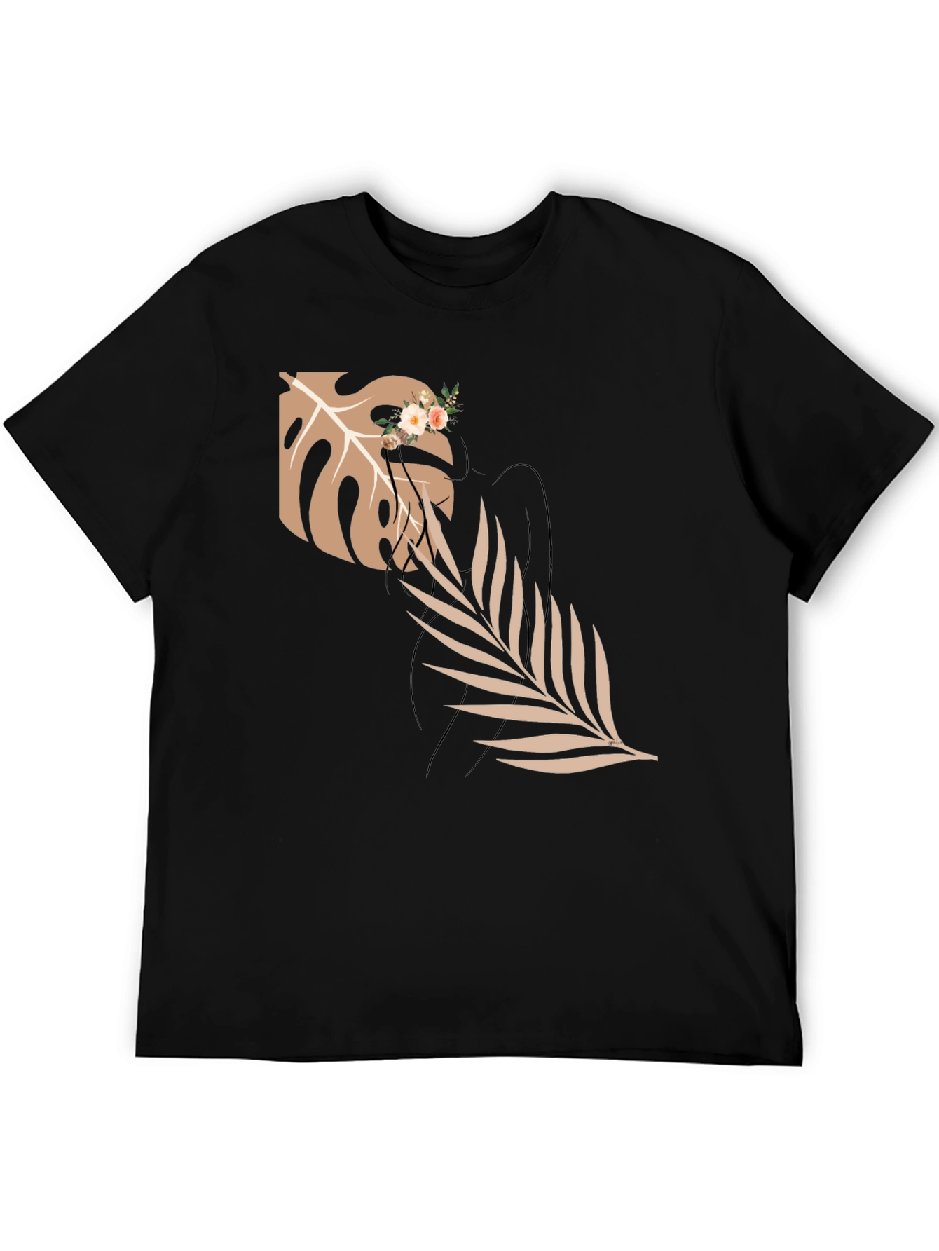 Elegant Black T-Shirt with Botanical Graphic