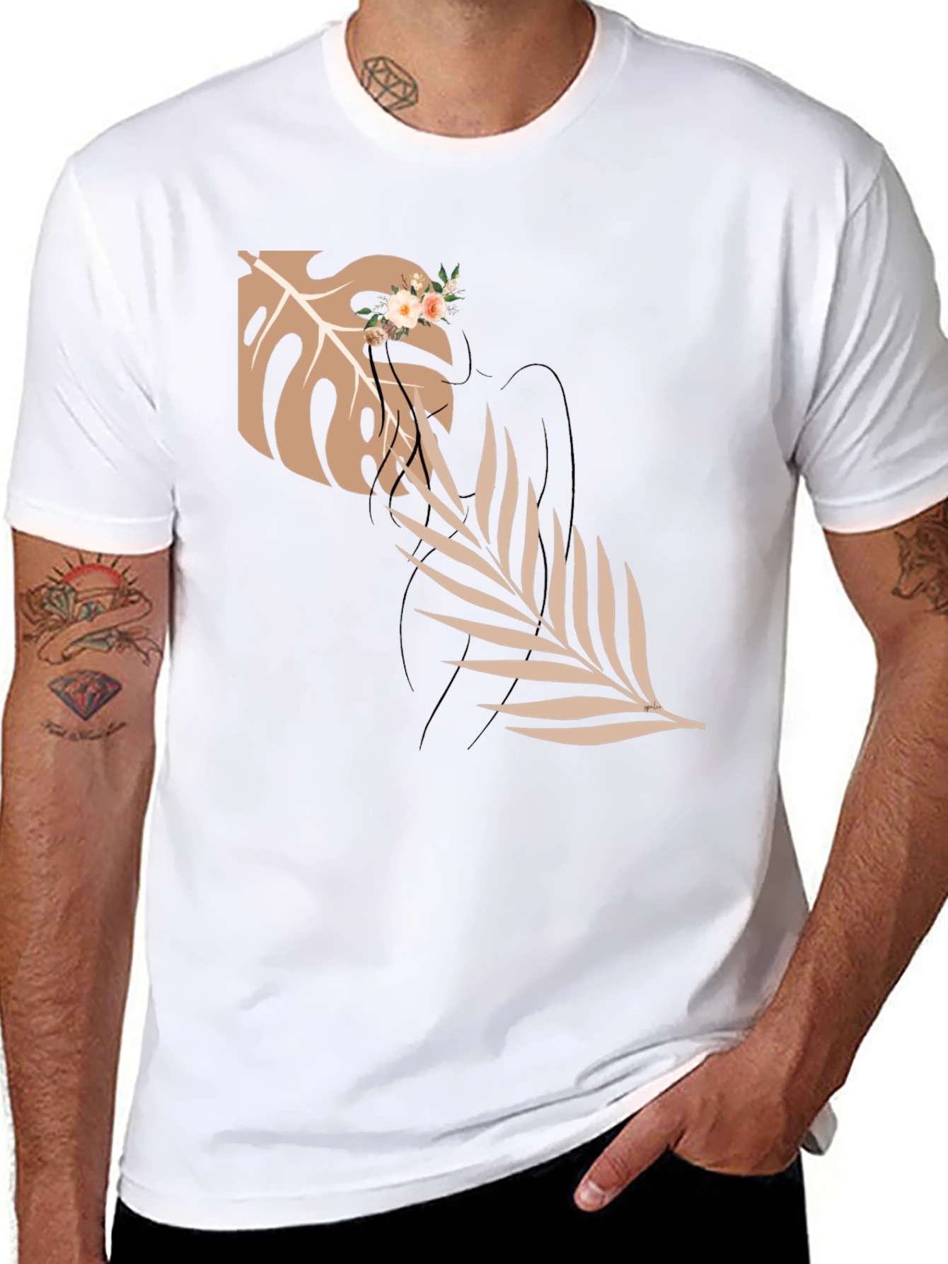 Elegant Black T-Shirt with Botanical Graphic