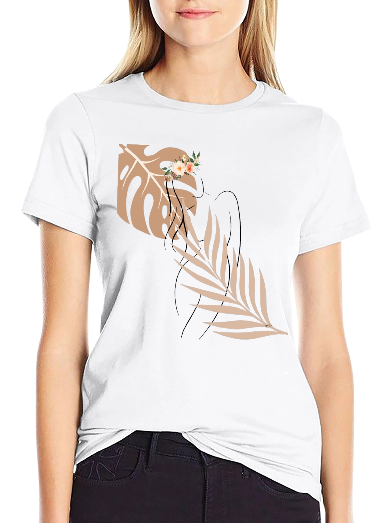 Elegant Black T-Shirt with Botanical Graphic