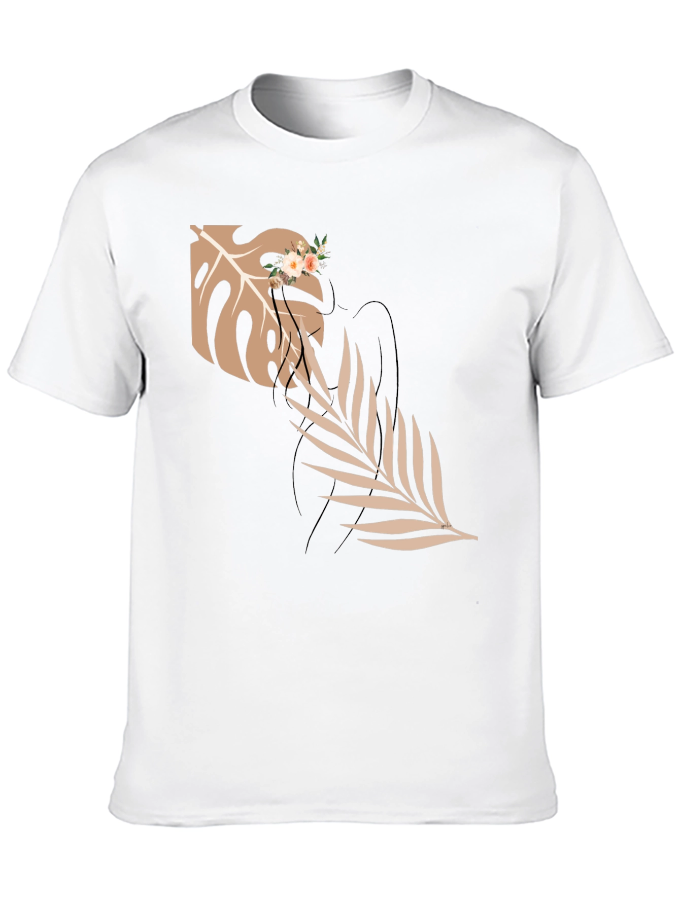 Elegant Black T-Shirt with Botanical Graphic