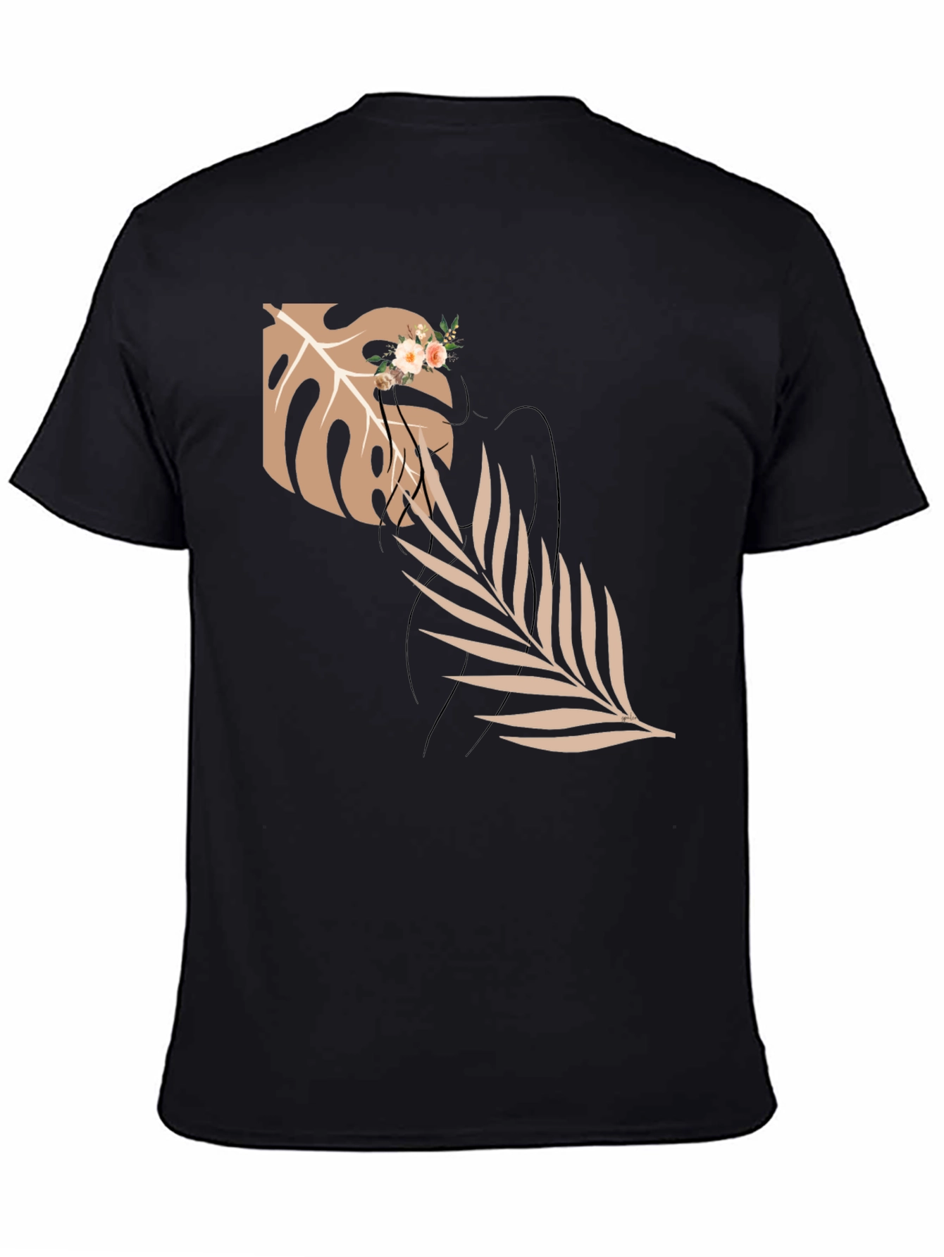 Elegant Black T-Shirt with Botanical Graphic