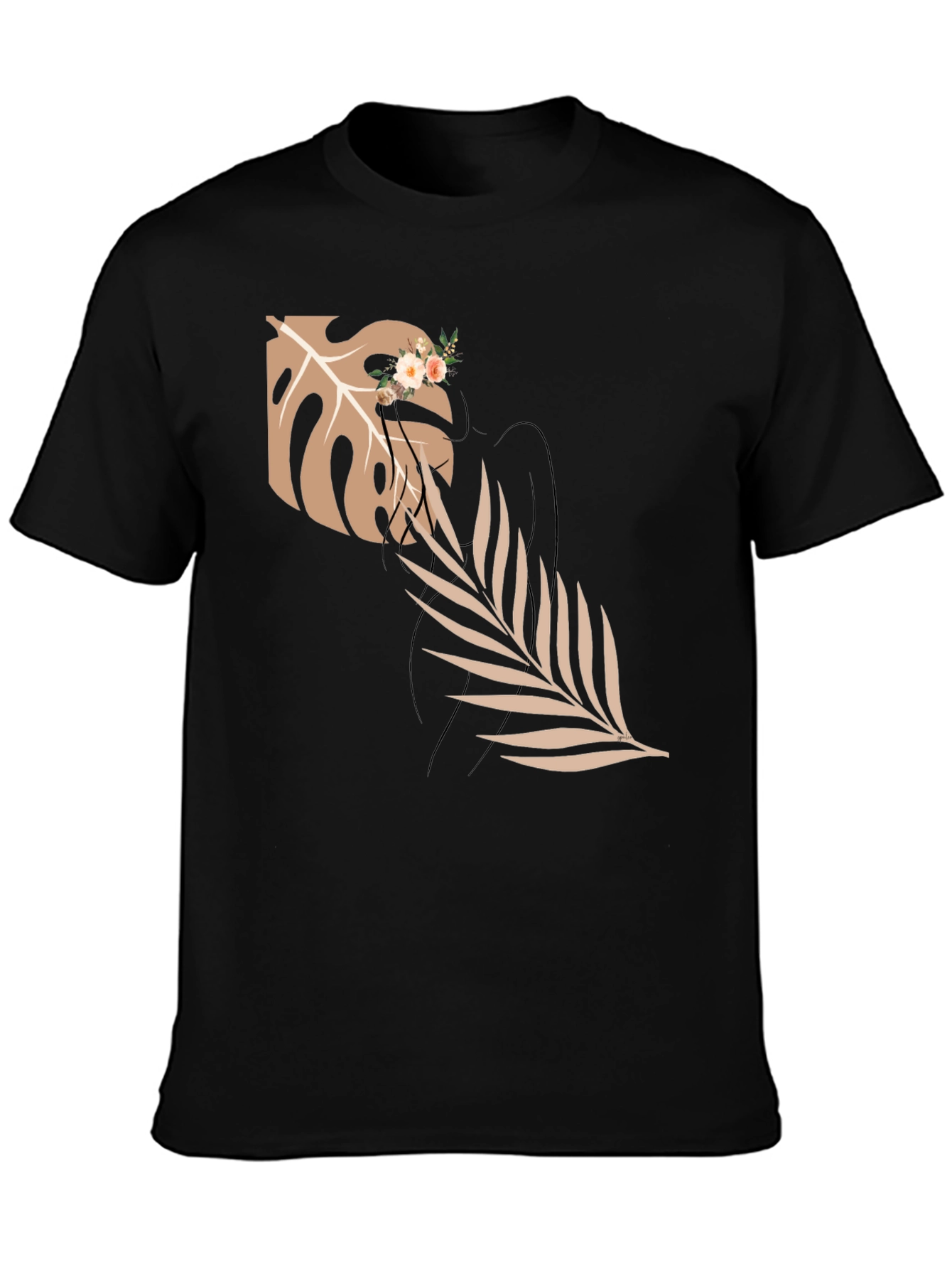 Elegant Black T-Shirt with Botanical Graphic