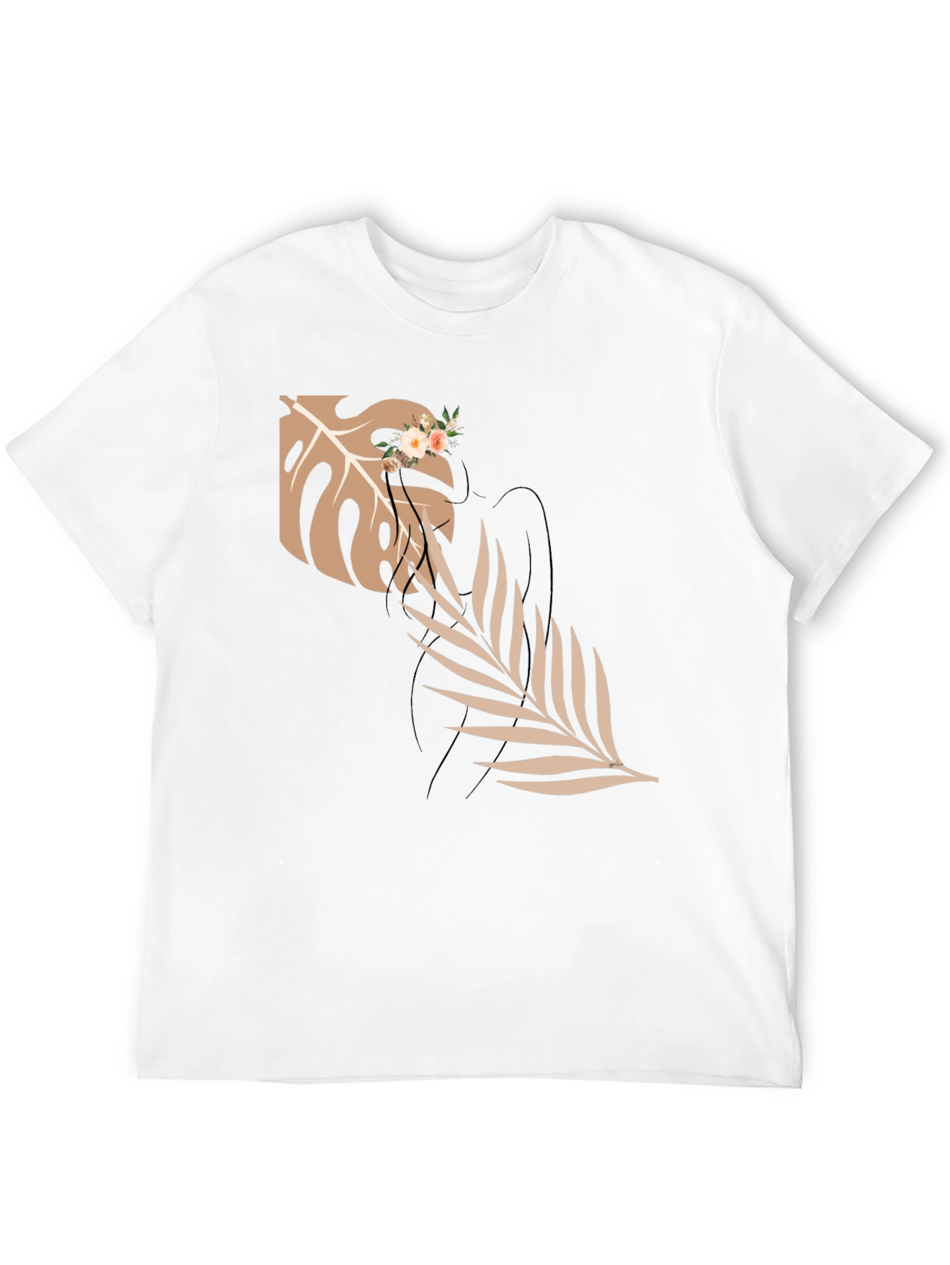 Elegant Black T-Shirt with Botanical Graphic