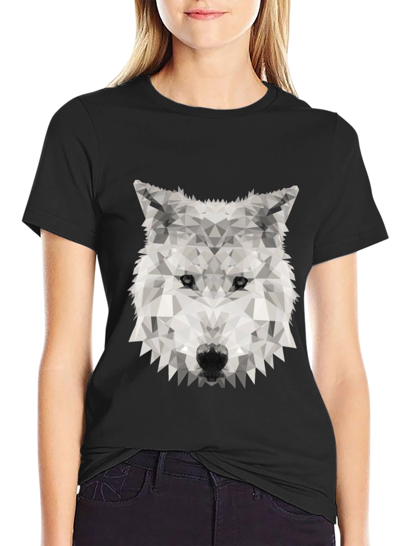 Geometric Wolf Graphic Tee - Stylish Black T-Shirt