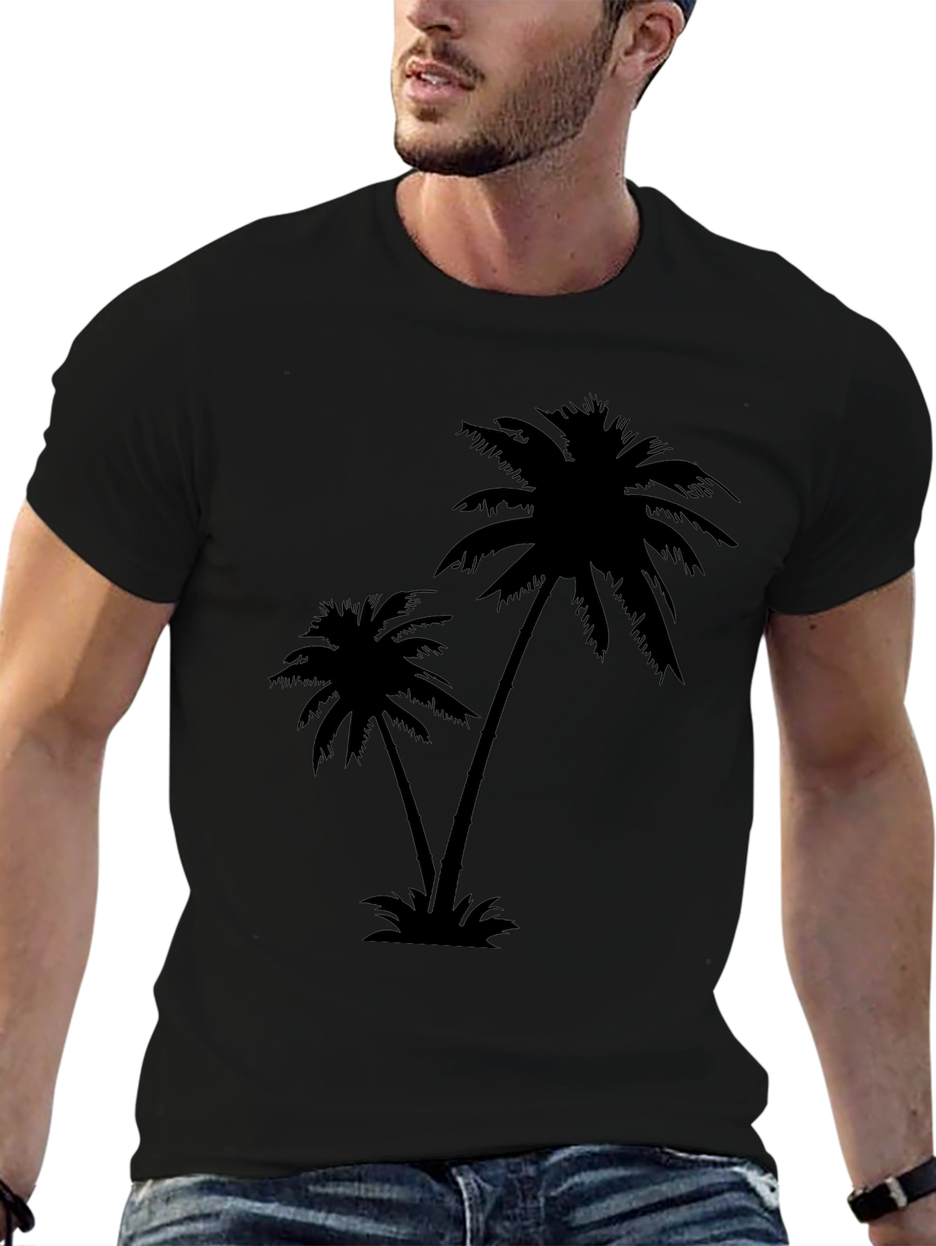 Tropical Palm Tree Graphic Black T-Shirt