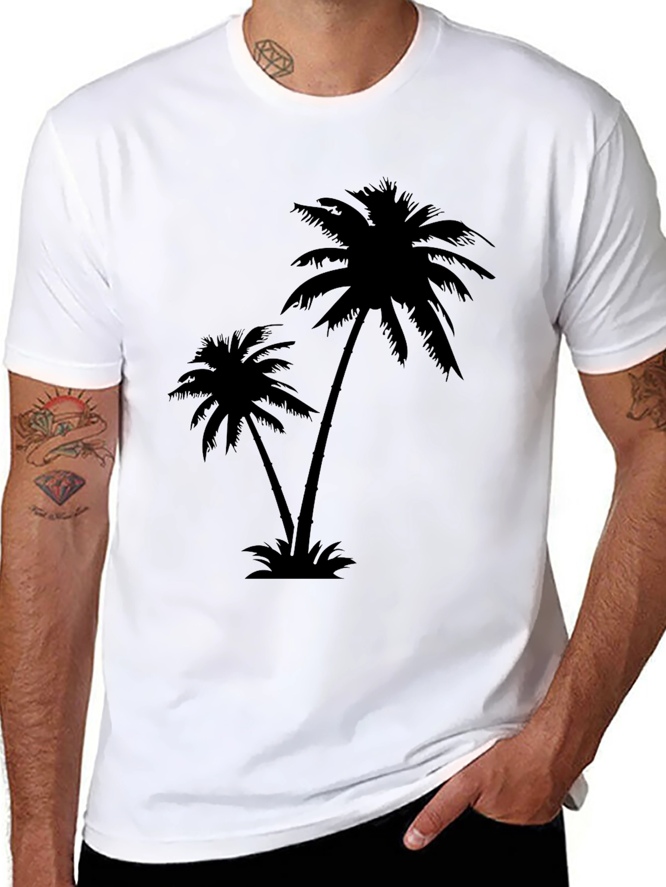 Tropical Palm Tree Graphic Black T-Shirt