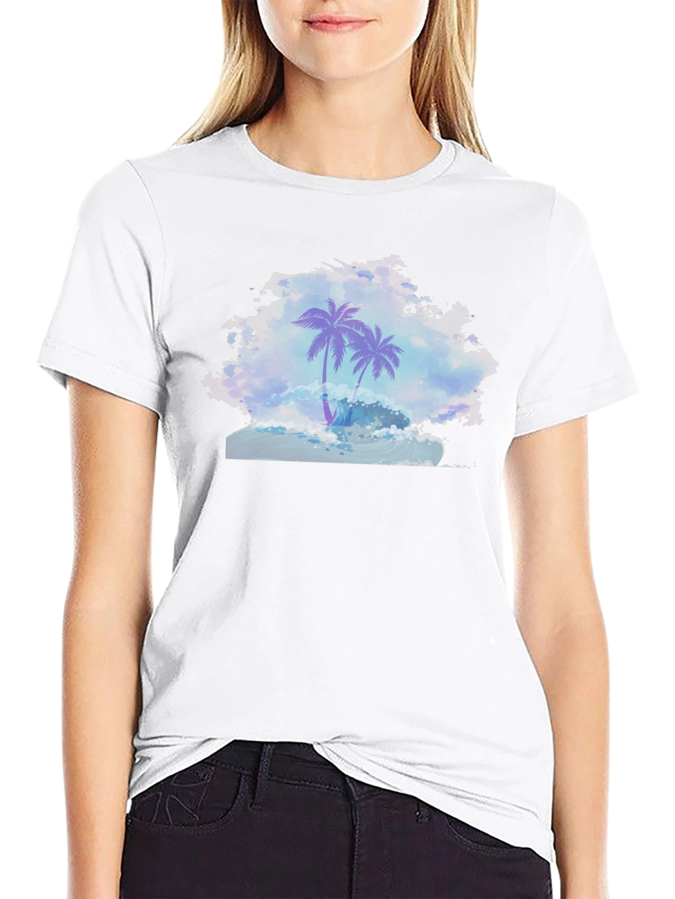 Palm Wave Graphic Tee - Black Cotton Comfort
