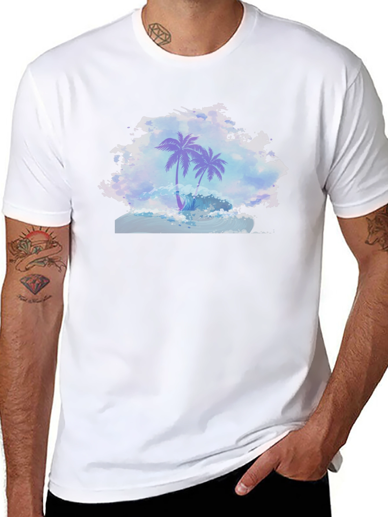 Palm Wave Graphic Tee - Black Cotton Comfort